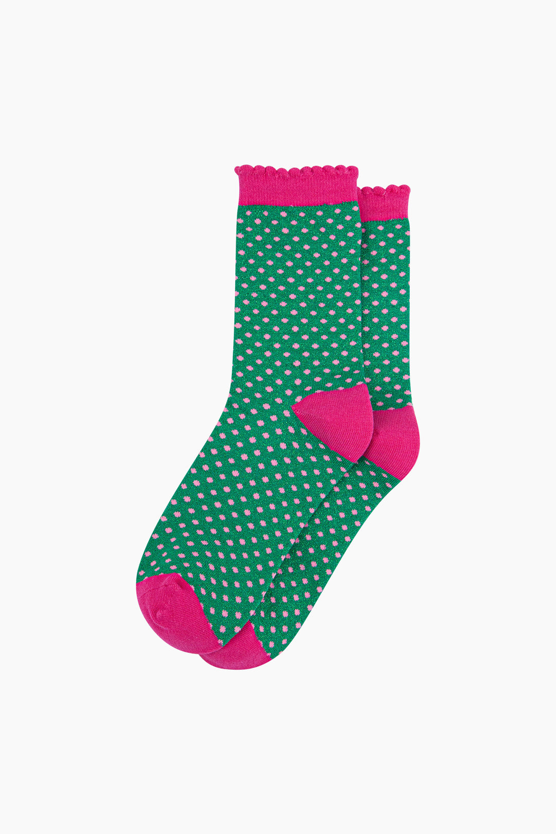 Polka-Dots-Combed-Cotton-Glitter-Socks-in-Green-flat-lay