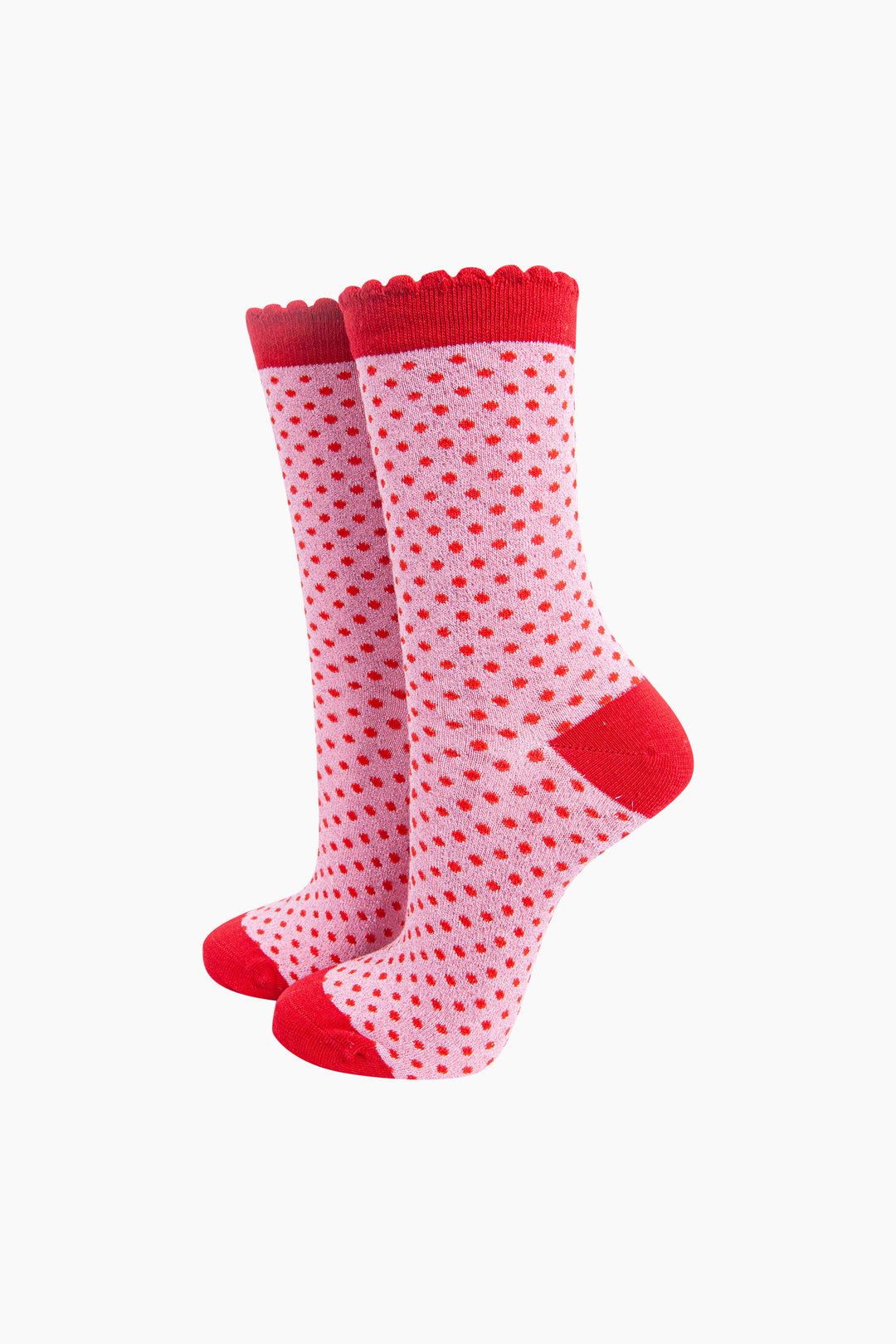 Polka Dots Combed Cotton Glitter Socks in Light Pink
