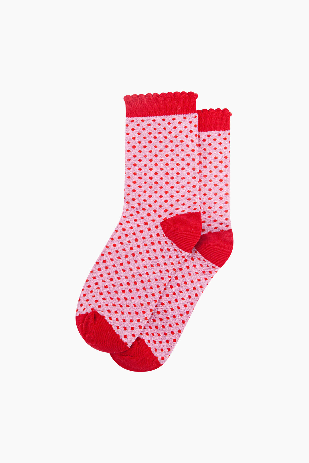 Polka Dots Combed Cotton Glitter Socks in Light Pink