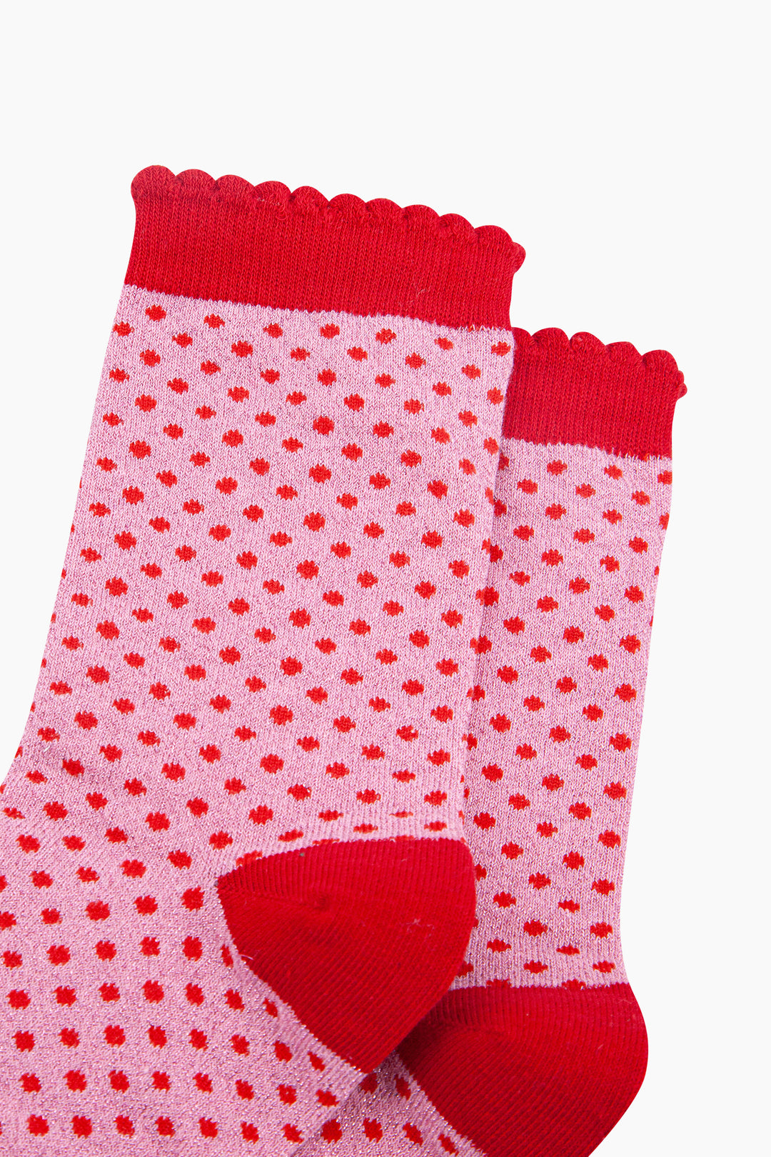 Polka Dots Combed Cotton Glitter Socks in Light Pink