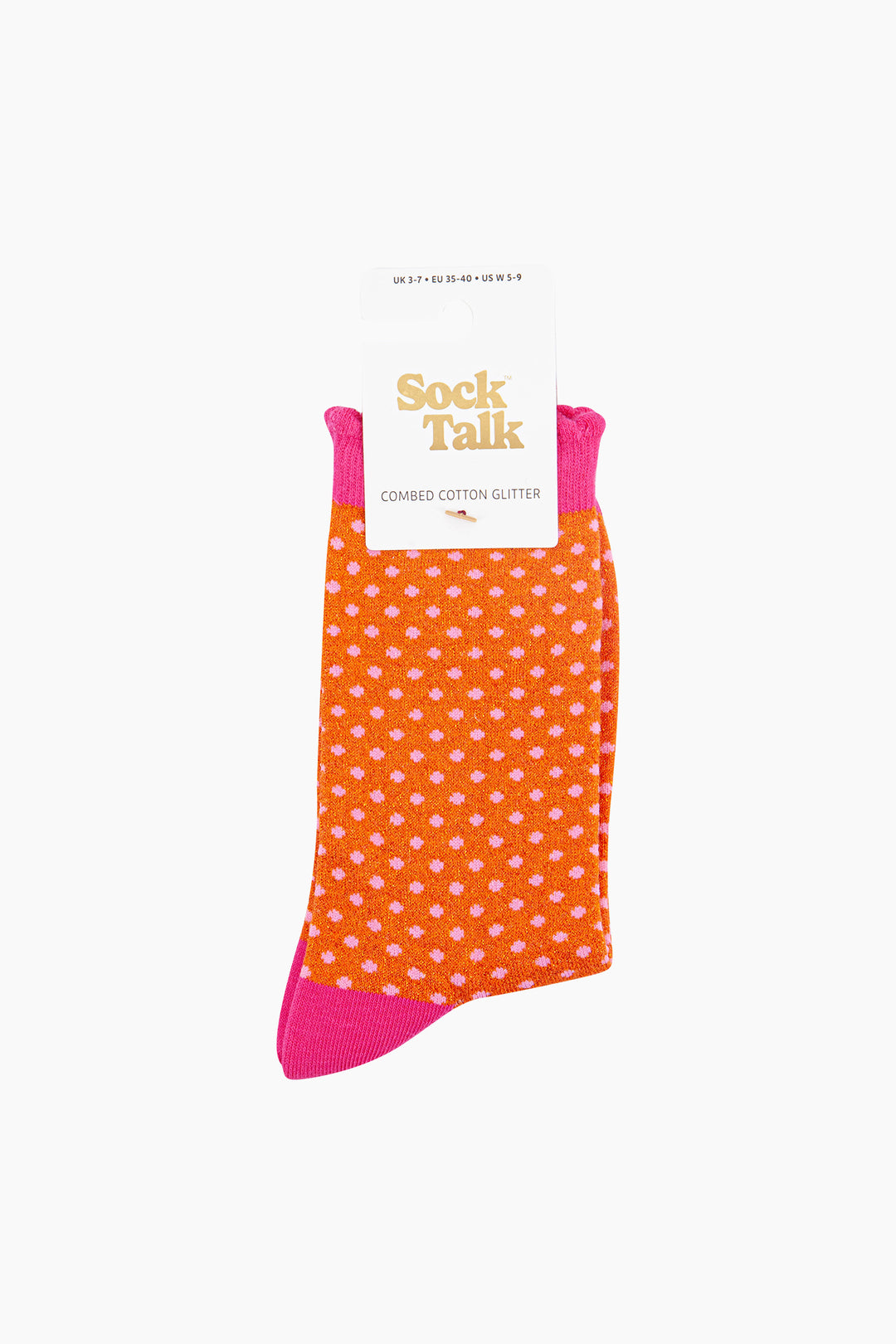 Polka-Dots-Combed-Cotton-Glitter-Socks-in-Orange-Hot-Pink-in-packaging