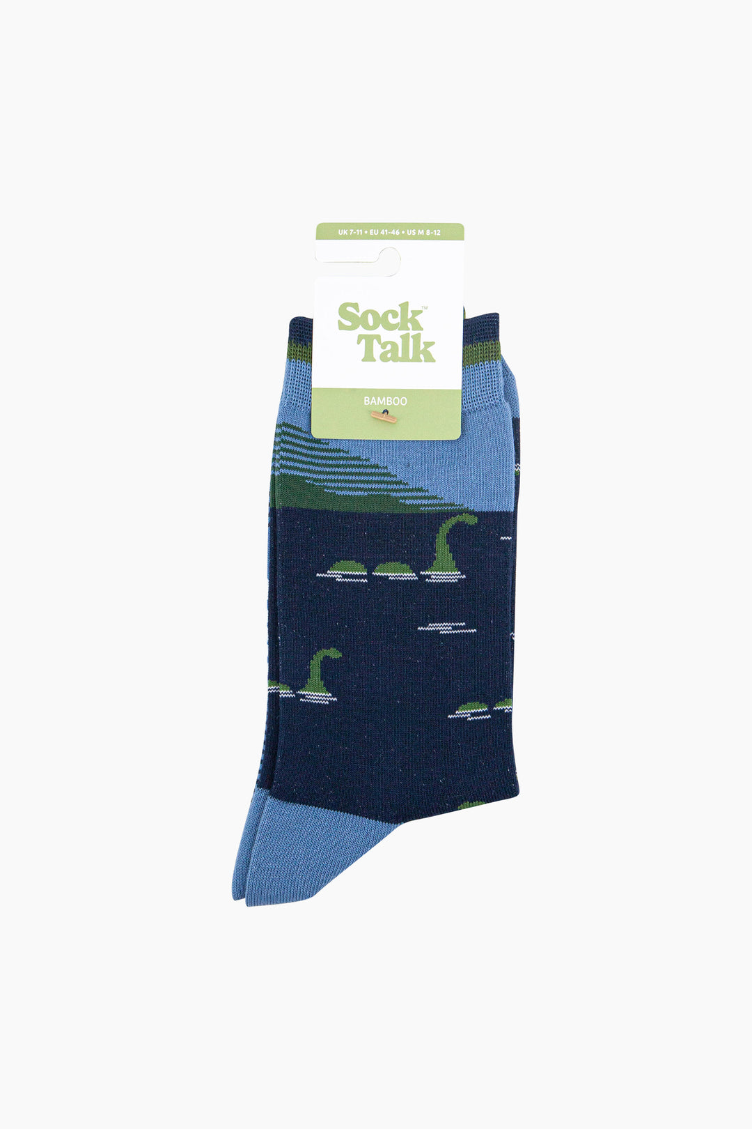 Loch-Ness-Monster-Bamboo-Socks-in-Navy-Blue-In-Packaging