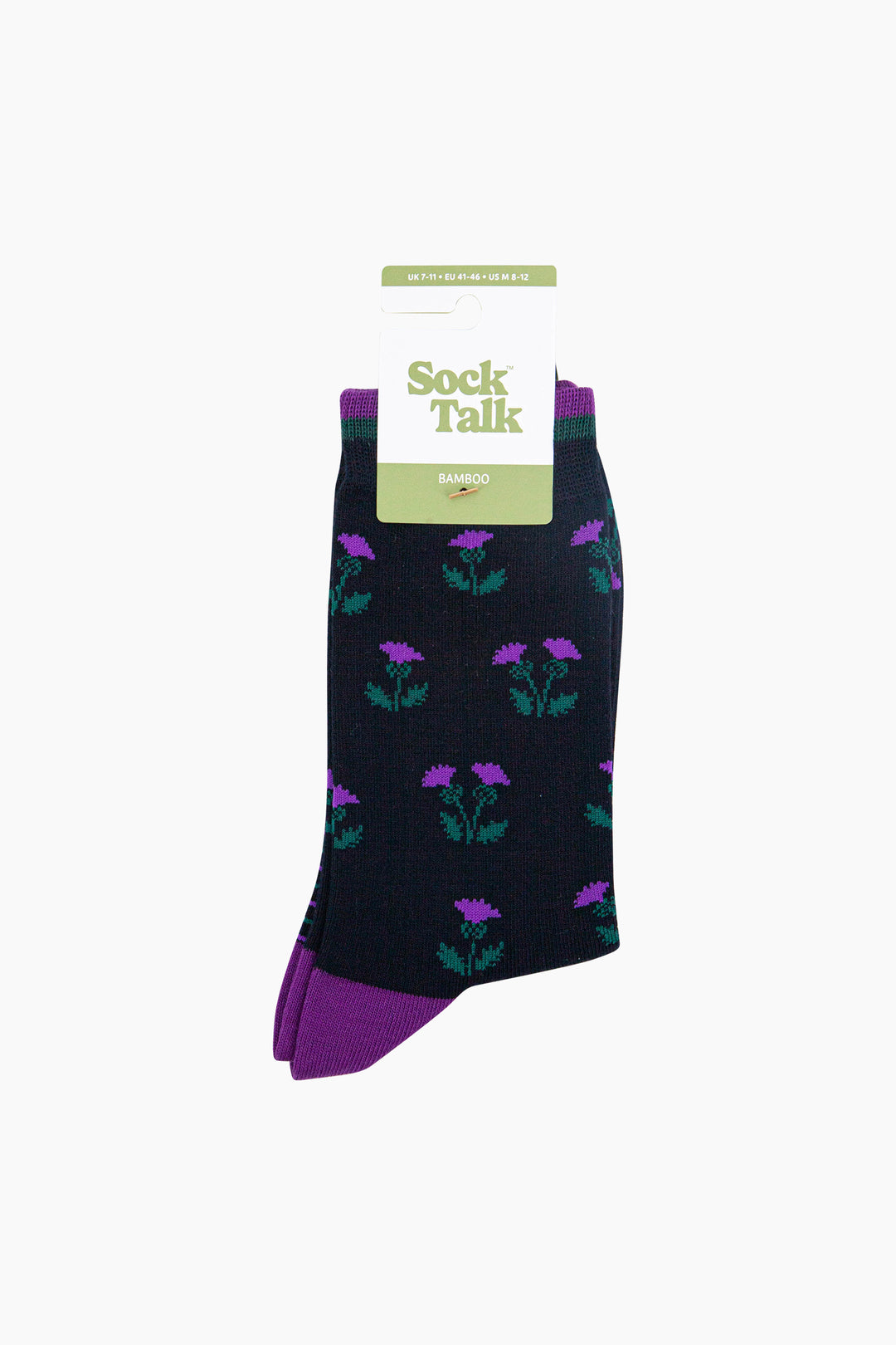 Scottish-Thistles-Bamboo-Socks-in-Navy-Blue-In-Packaging