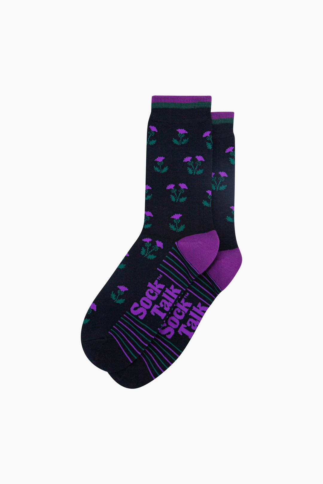 Scottish-Thistles-Bamboo-Socks-in-Navy-Blue-Lying-Flat