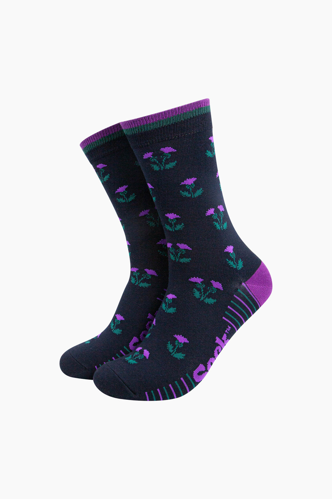 Scottish-Thistles-Bamboo-Socks-in-Navy-Blue-Mannequin