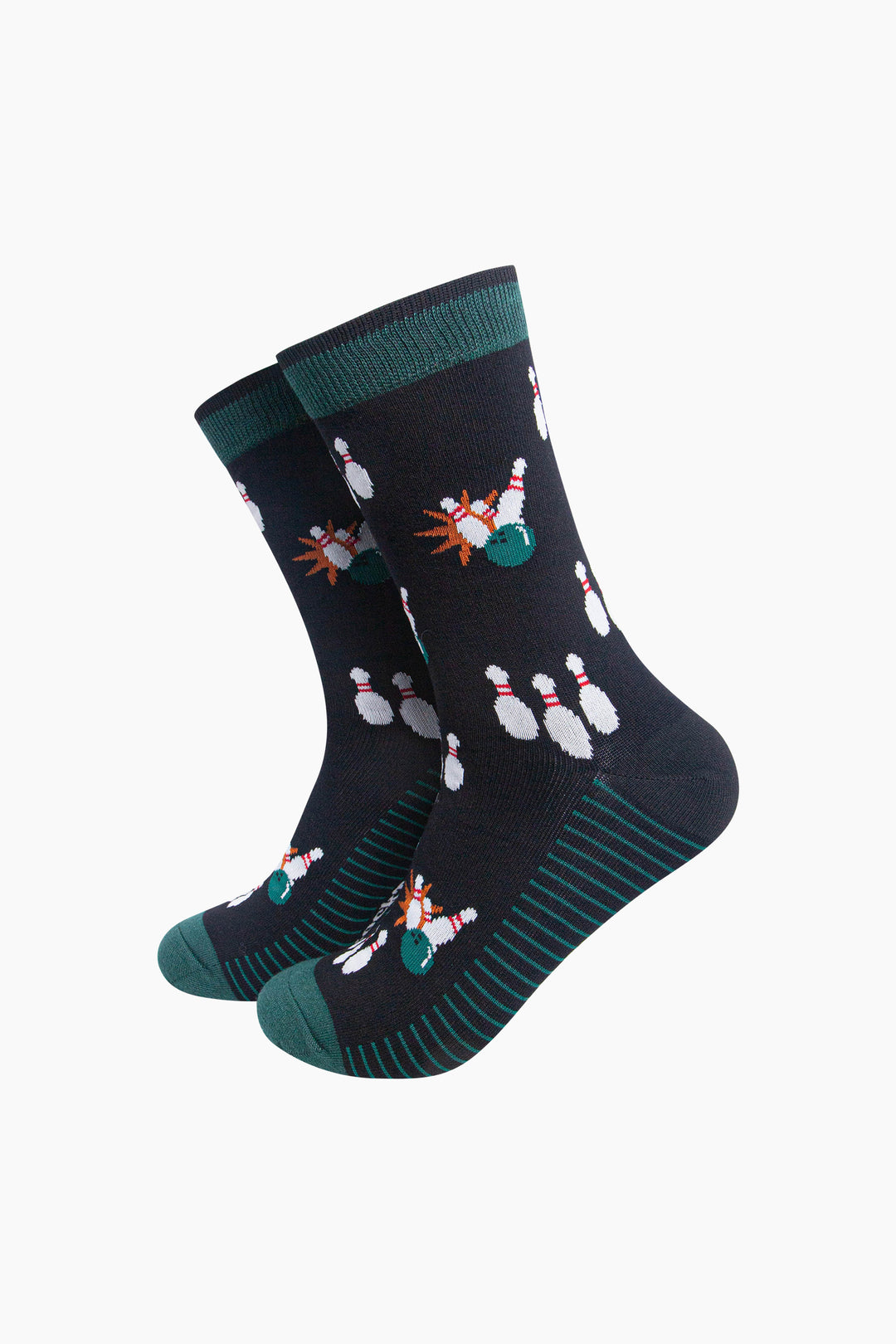 Ten-Pin-Bowling-Men's-Bamboo-Socks-in-Black-On-Mannequin