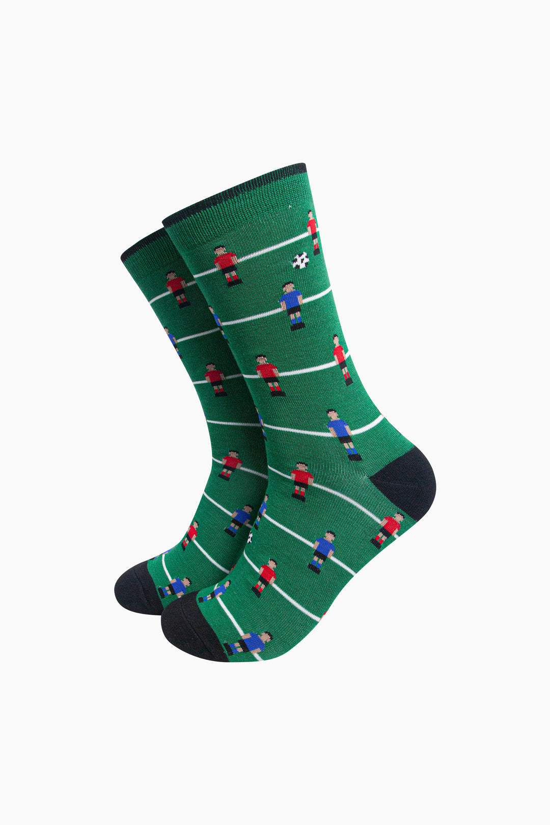 Table-Football-Men's-Bamboo-Socks-in-Green-On-Mannequin