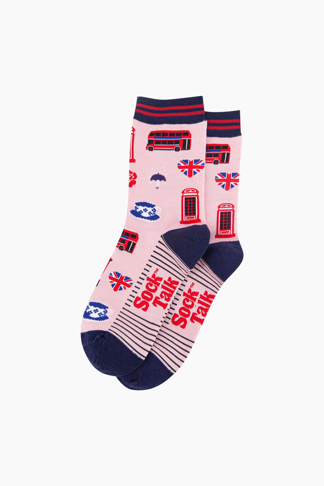 London-Landmarks-Bamboo-Socks-in-Pink-Lying-Flat