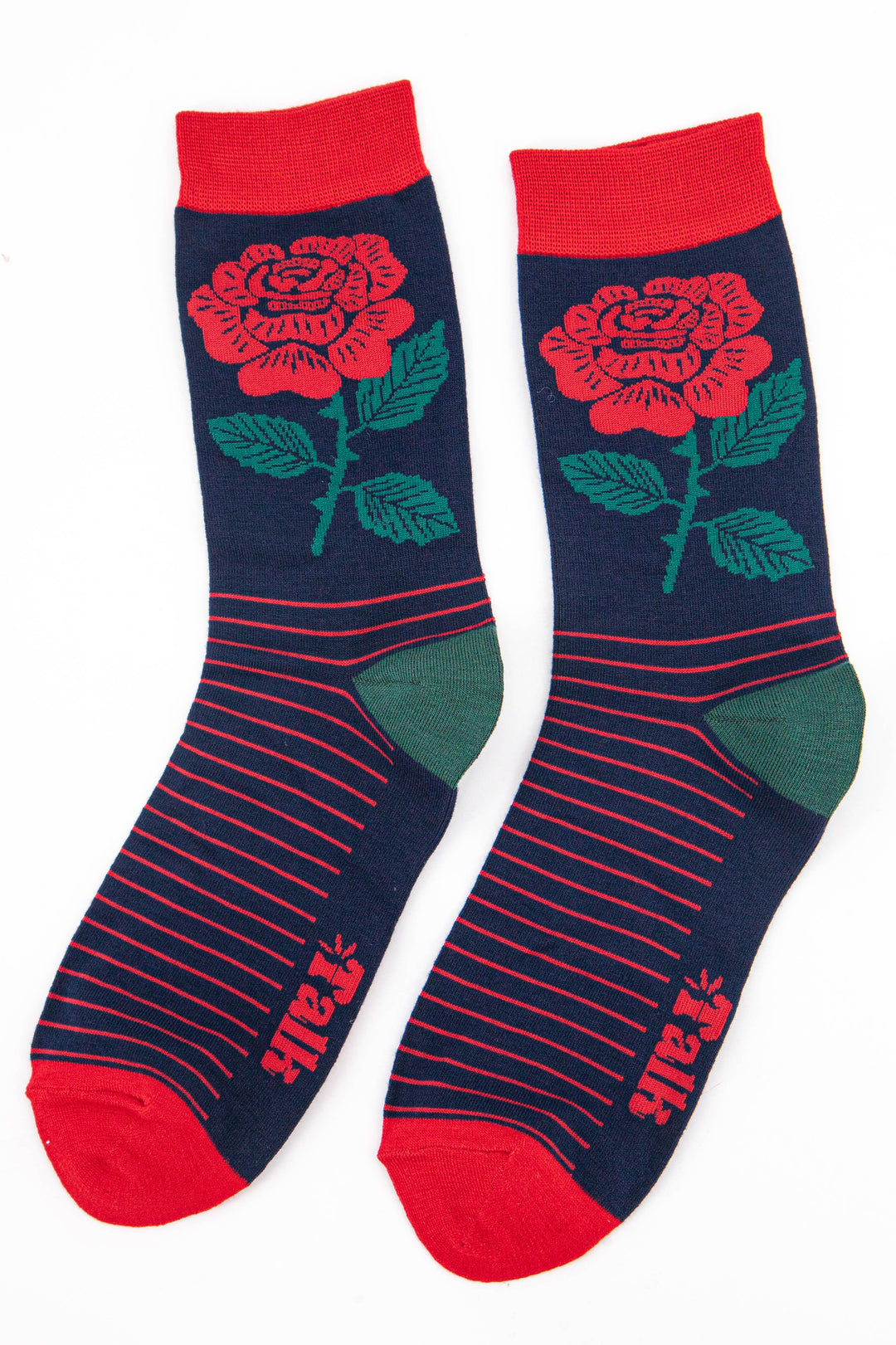 mens novelty dress socks featuring an english rose