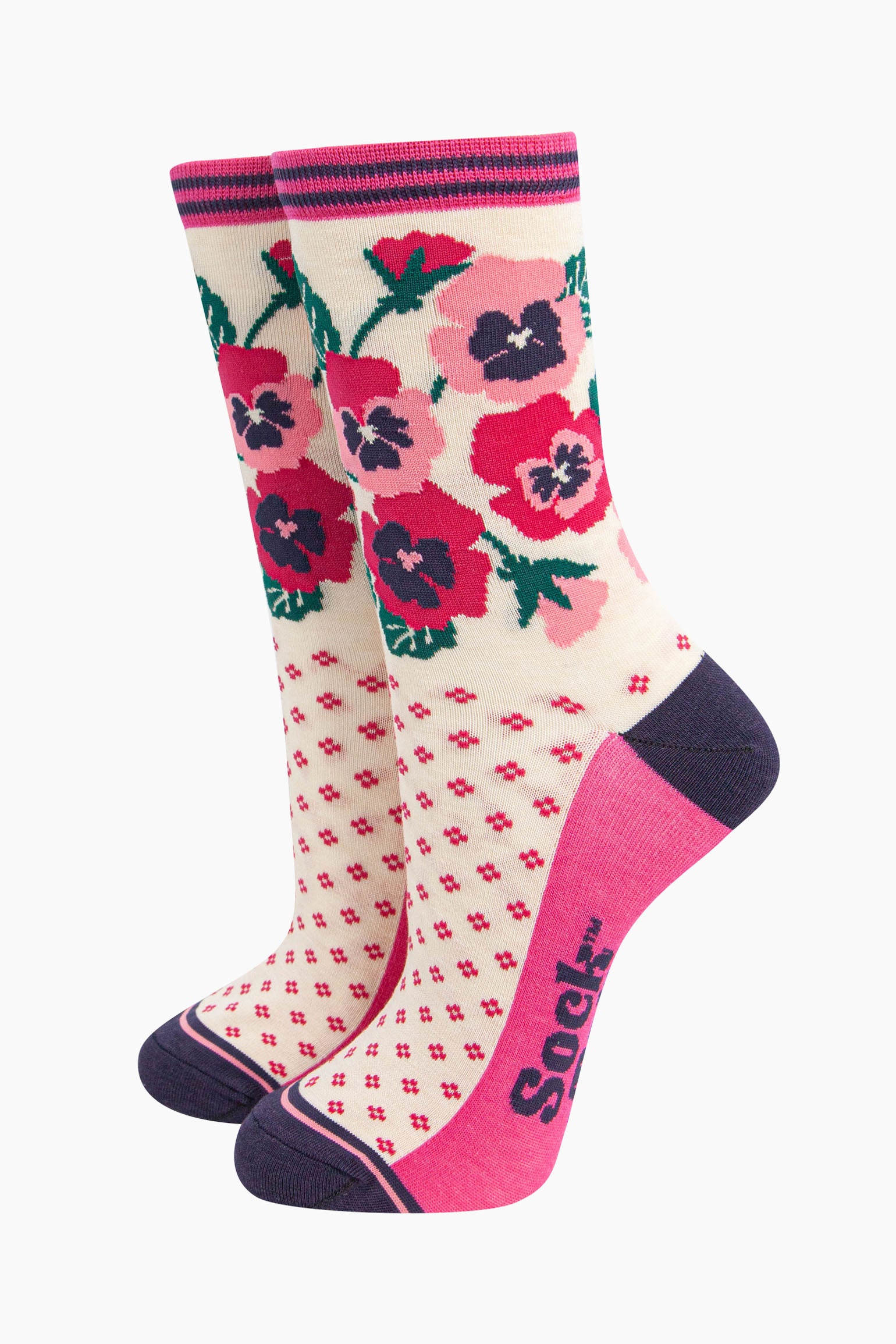 Sock Talk Women's Gardening Socks Pink Pansies Floral Ankle UK 3-7 ...