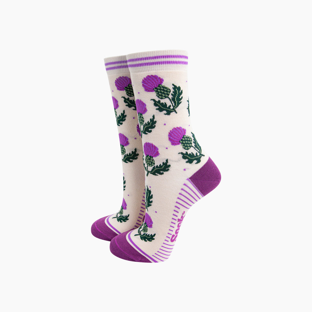 Scottish-Thistles-Bamboo-Socks-in-Cream-Mannequin