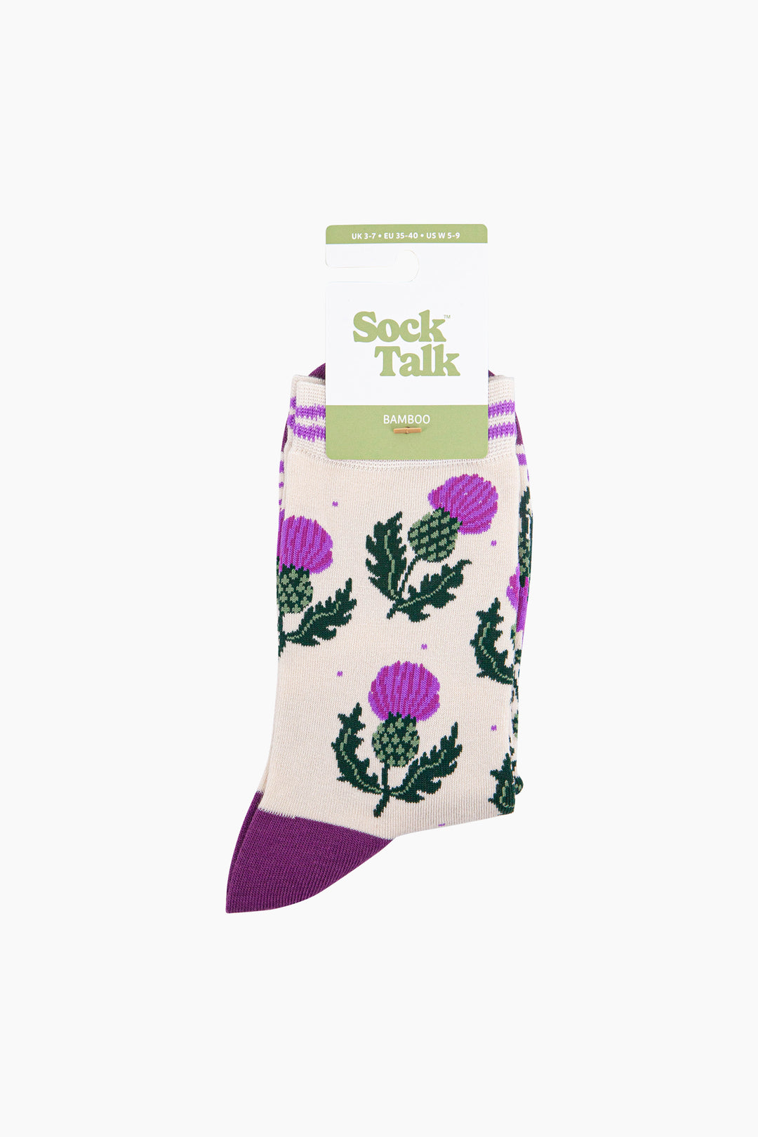 Scottish-Thistles-Bamboo-Socks-in-Cream-In-Packaging