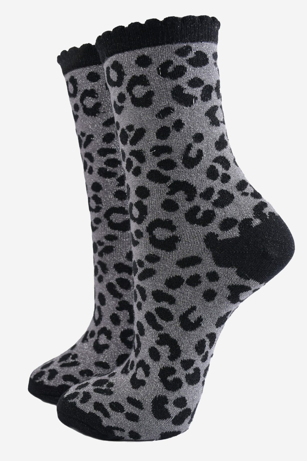 Women's Glitter Socks- Silver/Black, Leopard