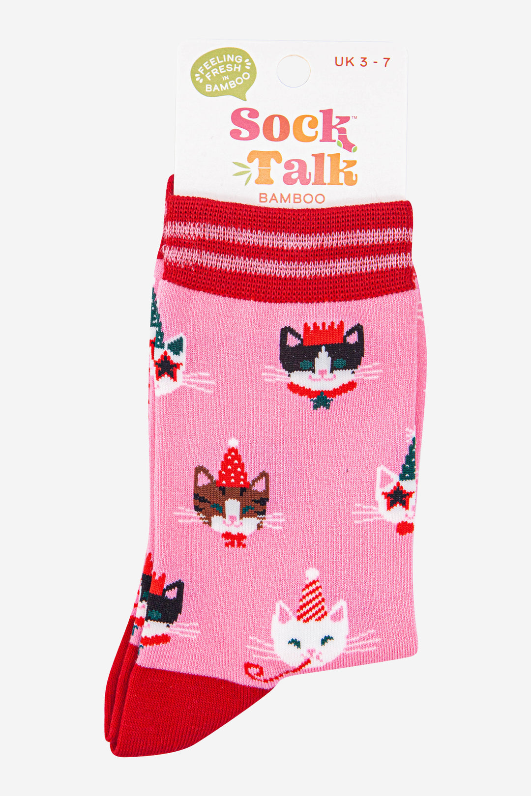 womens-bamboo-socks-hot-pink-red-party-cats-in-sock-talk-packaging