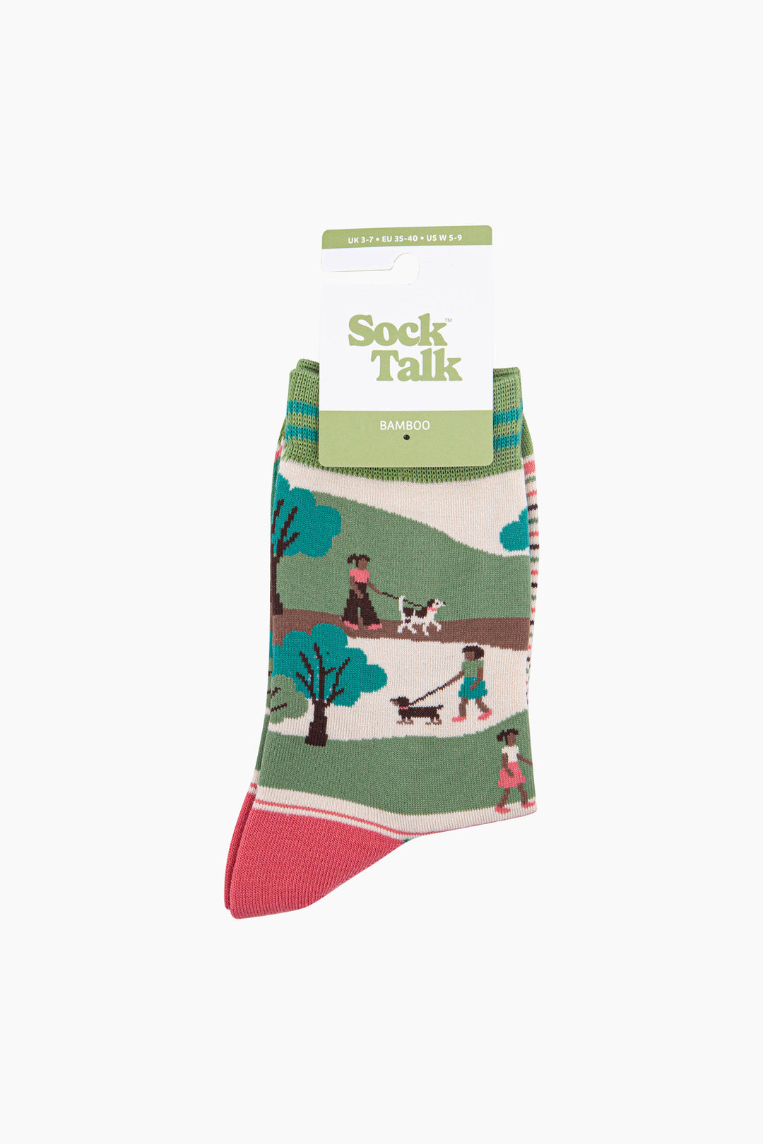 Dog-Walking-Bamboo-Socks-in-Green/Pink-In-Packaging