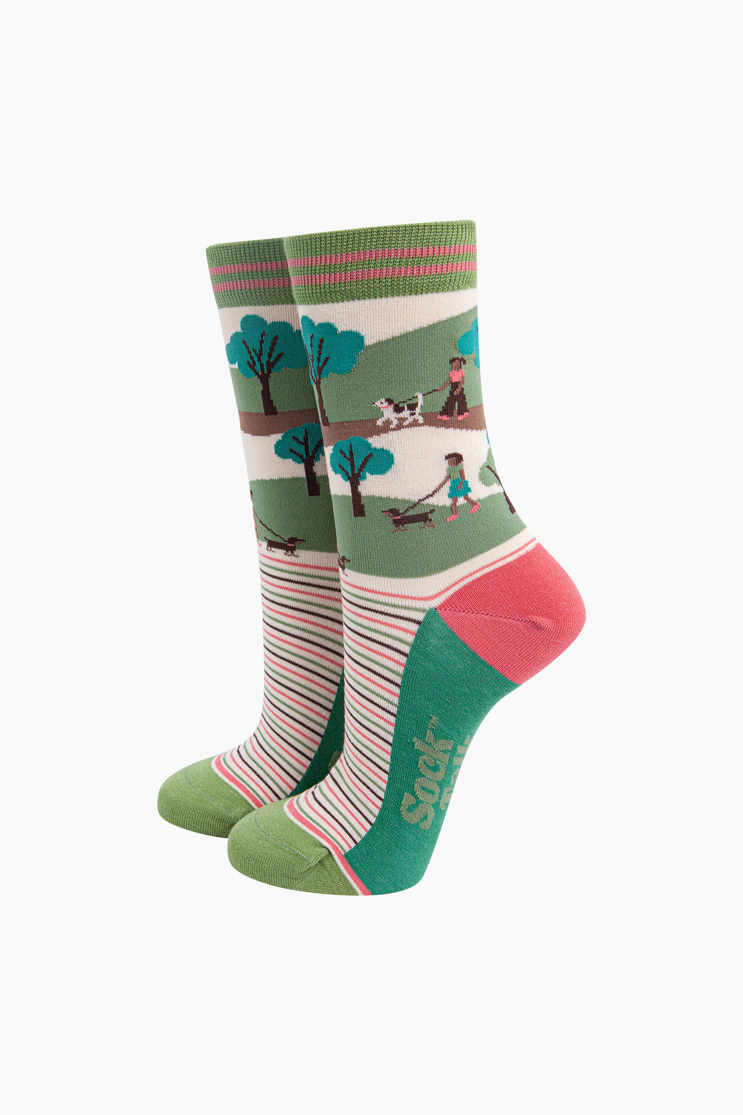 Dog-Walking-Bamboo-Socks-in-Green/Pink-mannequin