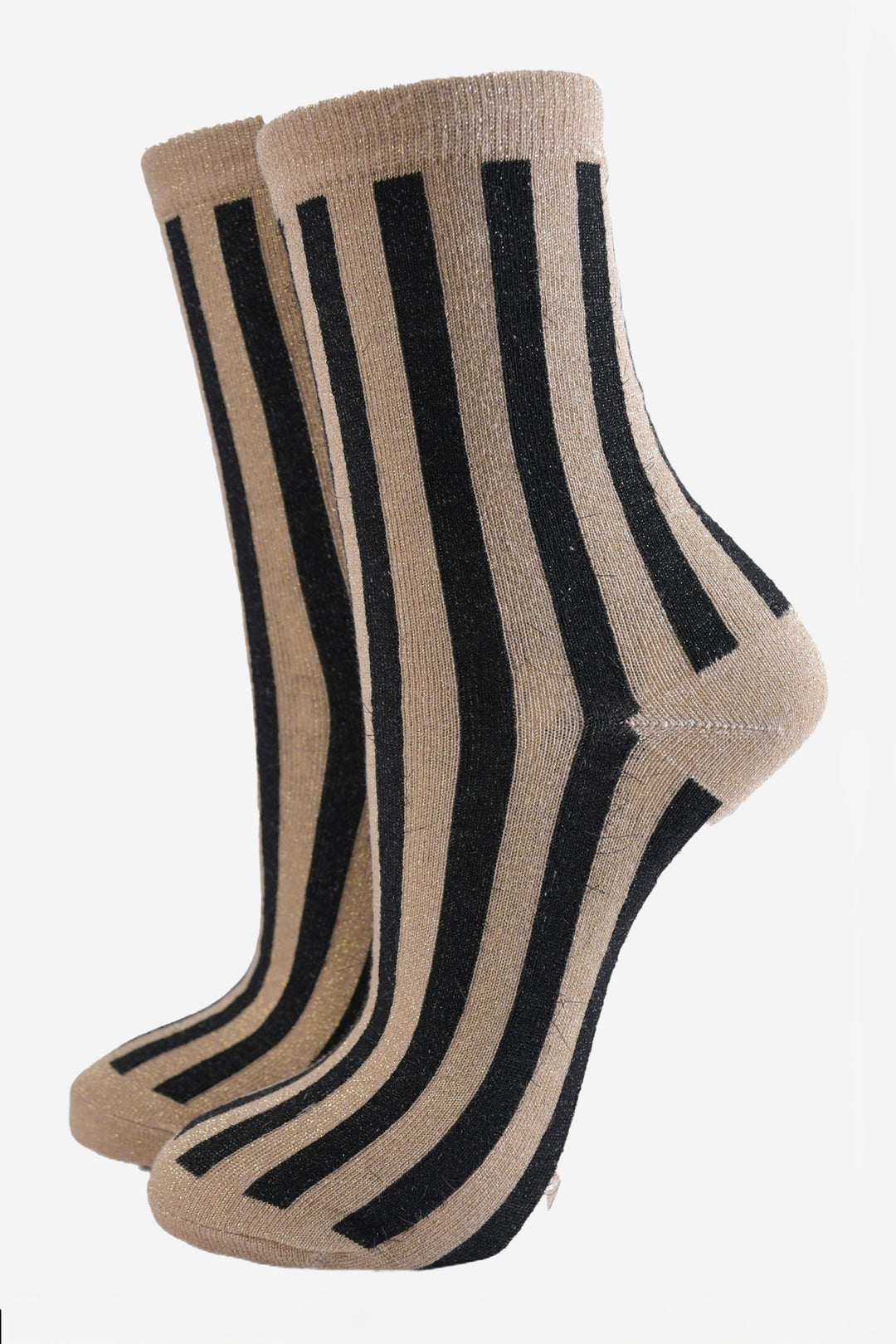 gold and black vertical striped glitter ankle socks