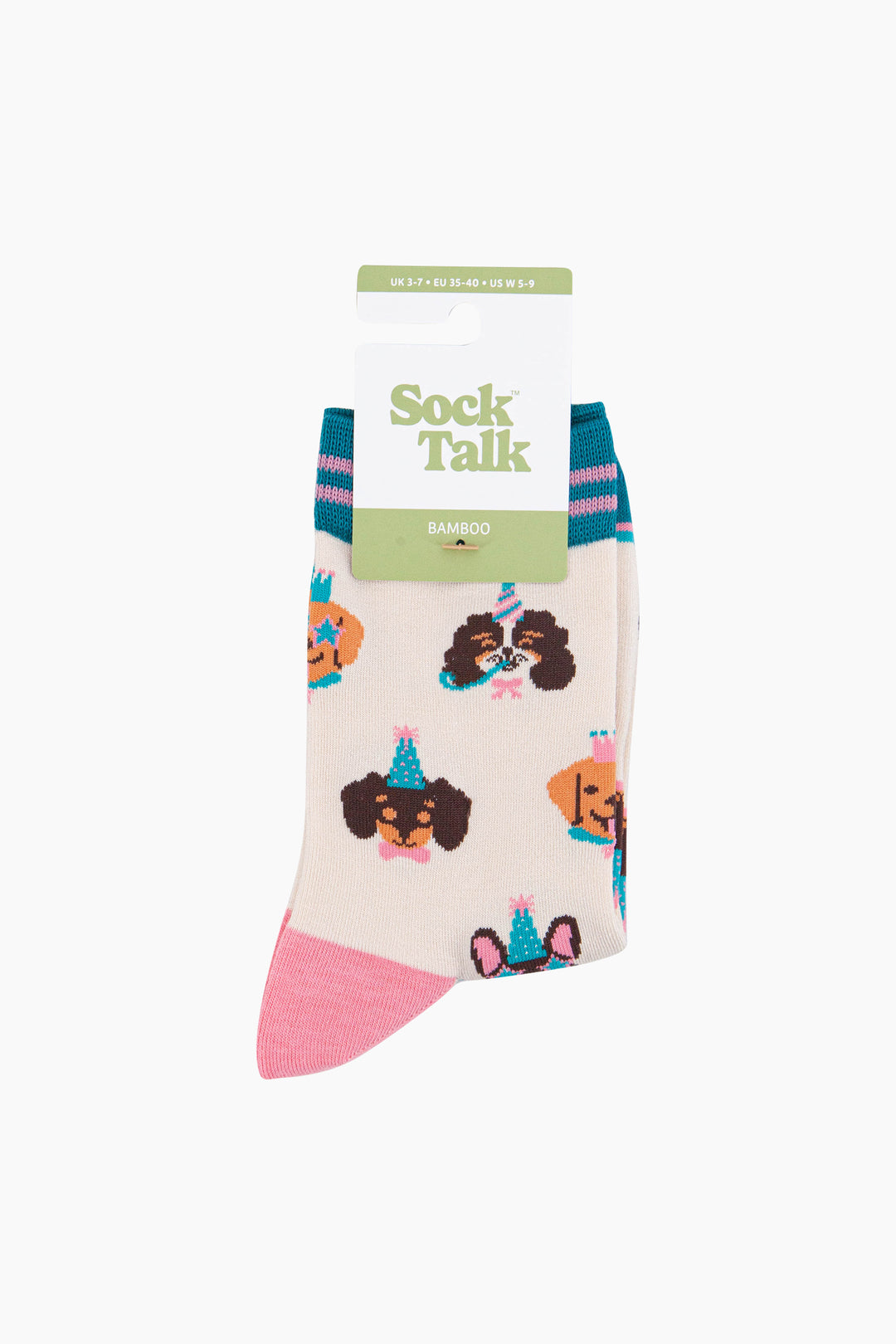 Party-Dogs-Bamboo-Socks-in-Cream-In-Packaging