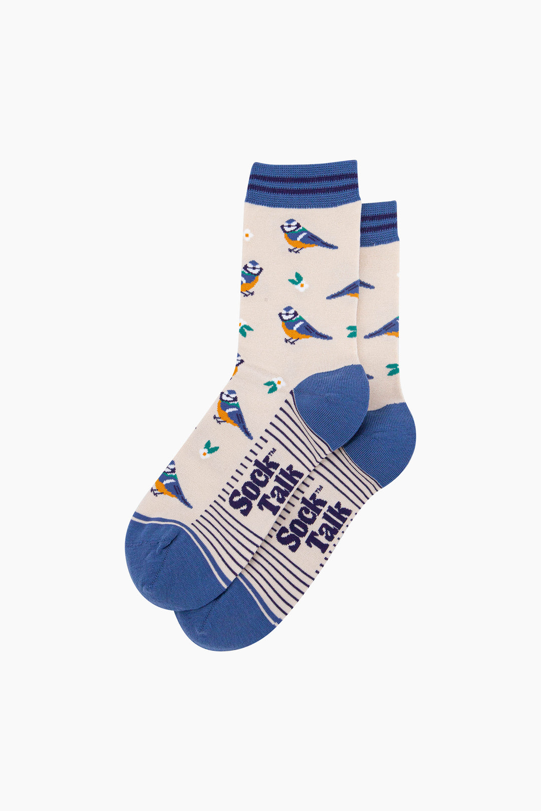 Blue-Tits-Floral-Bamboo-Socks-in-Cream-Lying-Flat