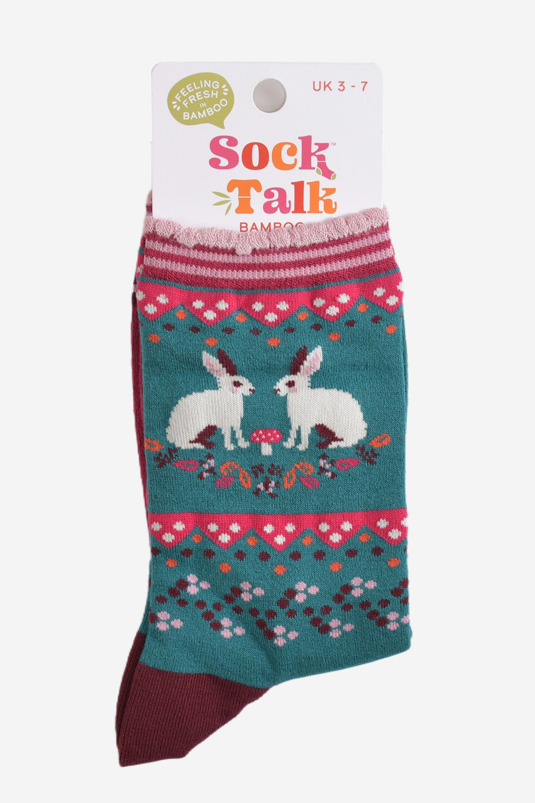 rabbit and autumn leaf bamboo socks in their sock talk packaging, these socks are a uk size 3-7