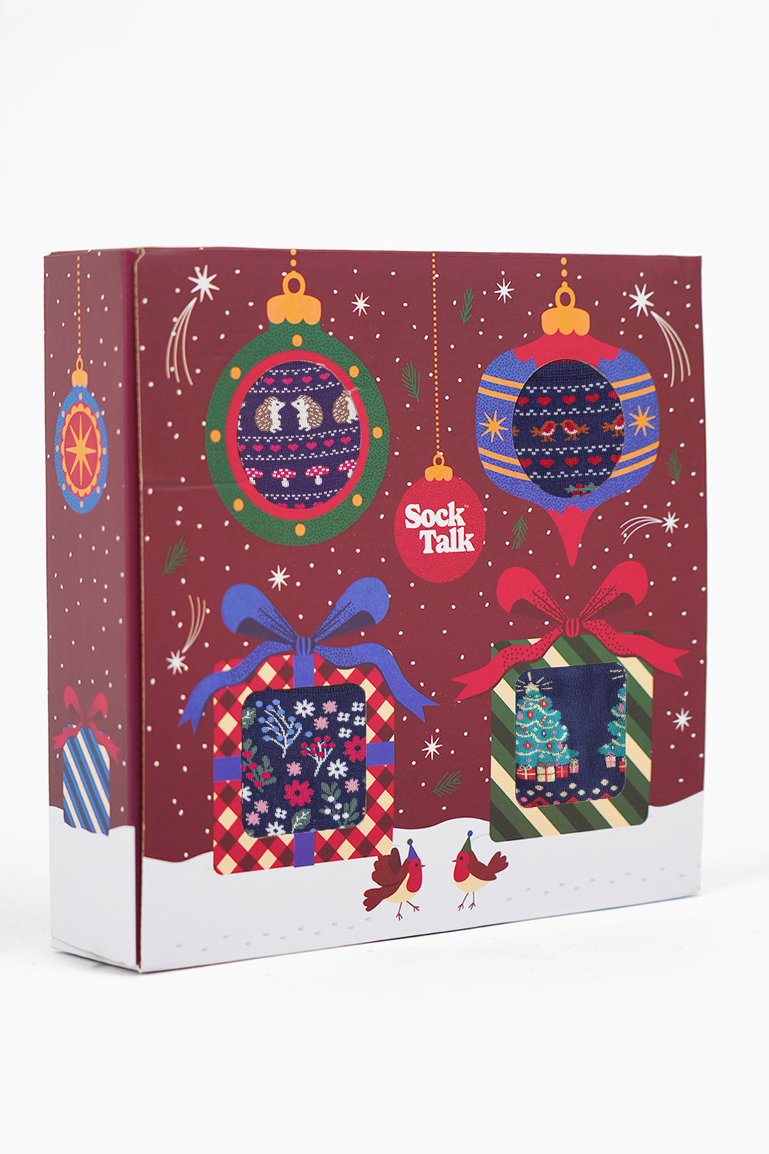 Women's Bamboo Ankle Socks Festive Gift Set - Navy Blue/Red, Woodland Animals