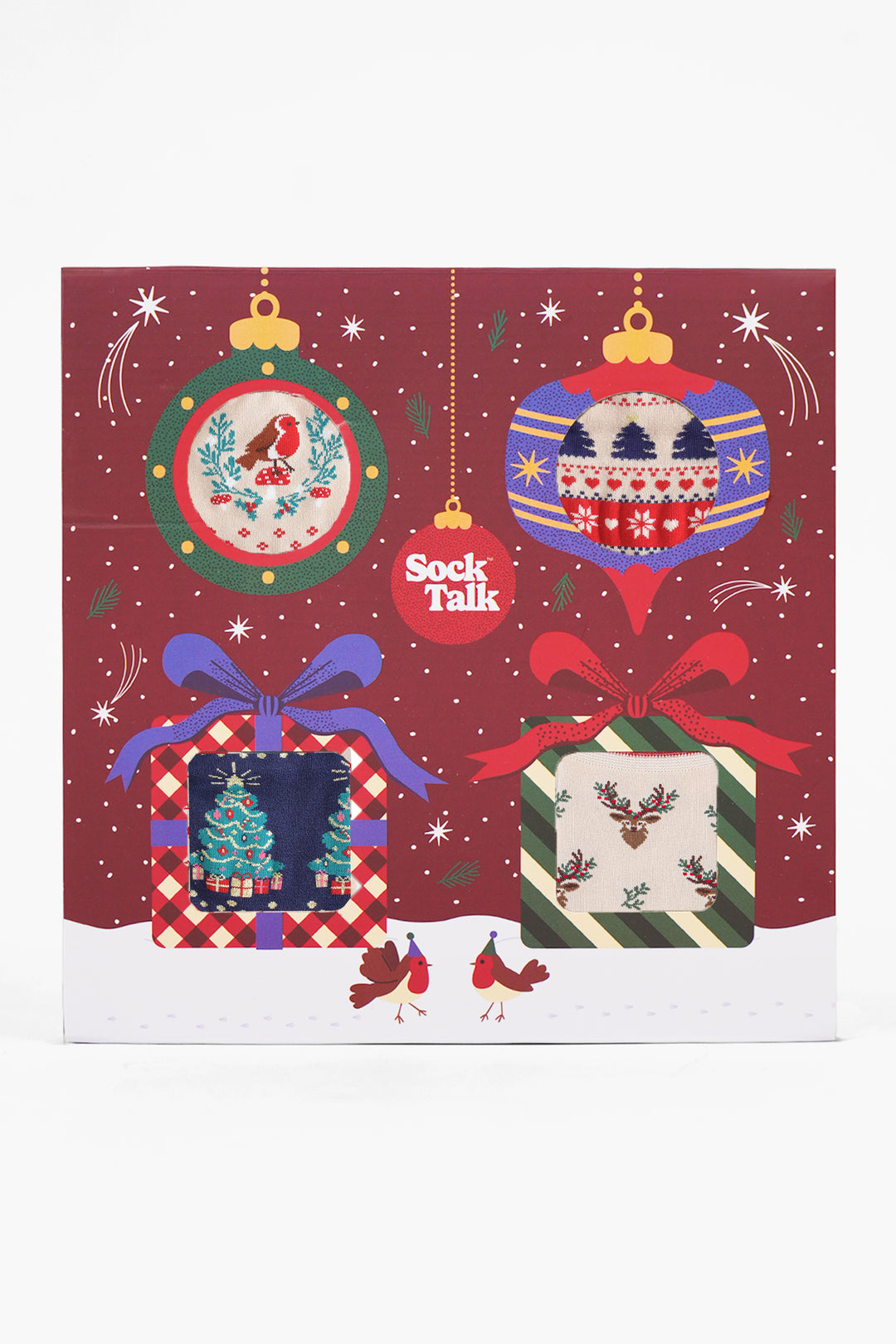 Women's Bamboo Ankle Socks Festive Gift Set - Cream/Red, Classic Christmas