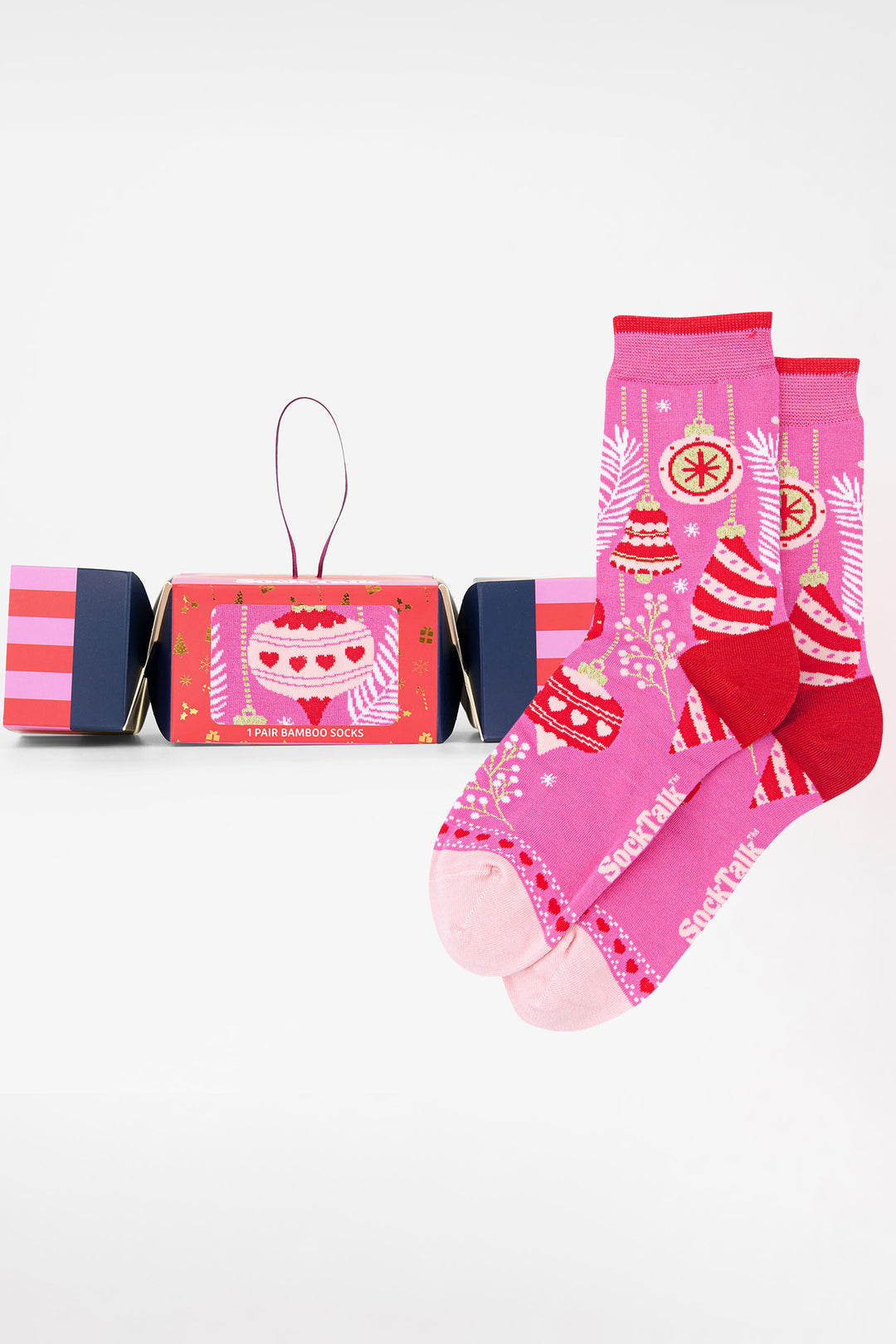 Christmas-Baubles-Bamboo-Crew-Socks-Christmas-Cracker-Gift-Box-in-Pink