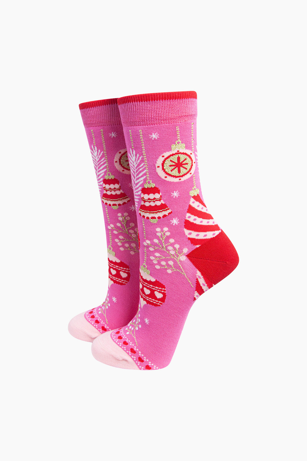 Christmas Baubles Women's Bamboo Socks in Hot Pink