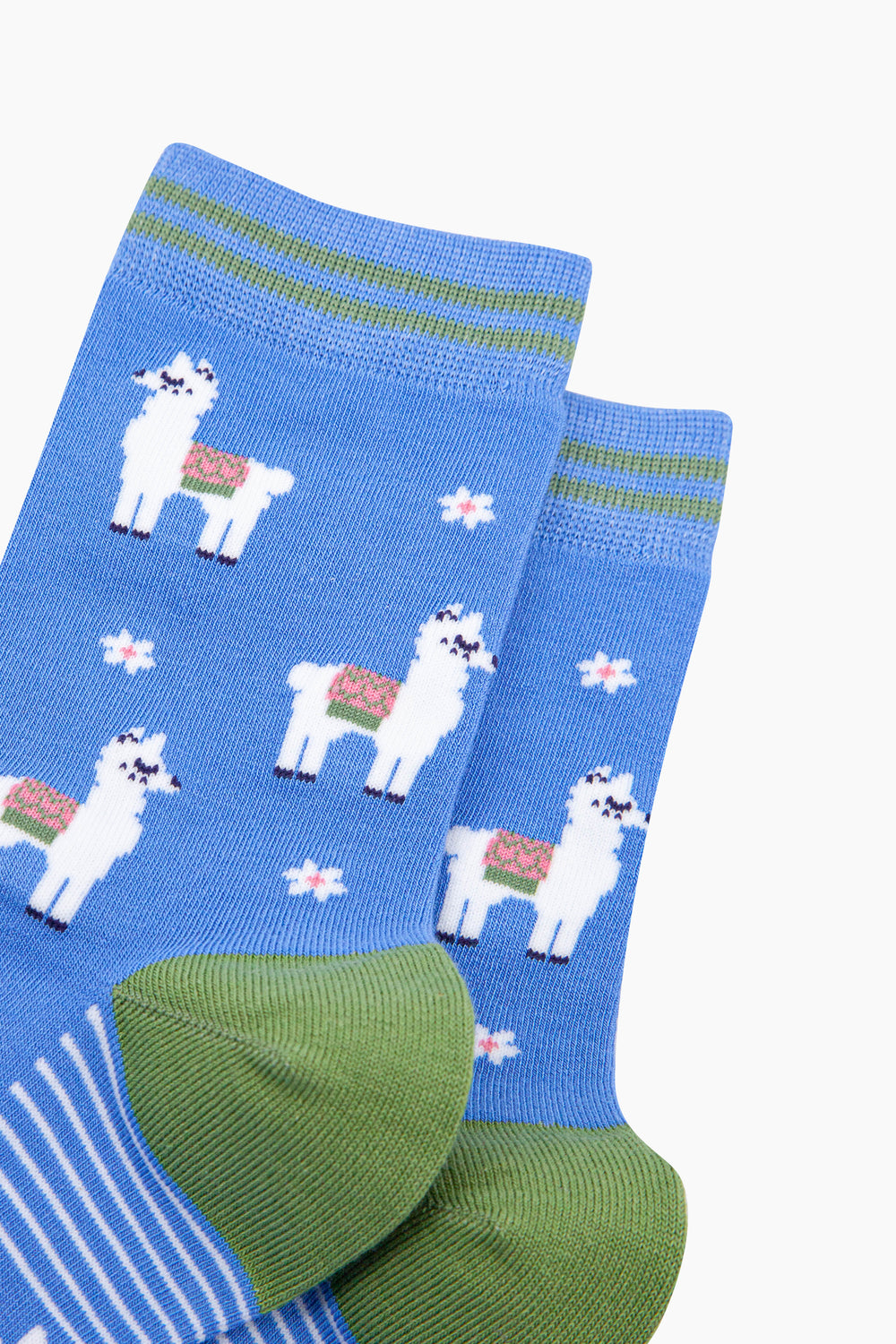 Llama-Floral-Bamboo-Socks-in-Blue-Close-Up