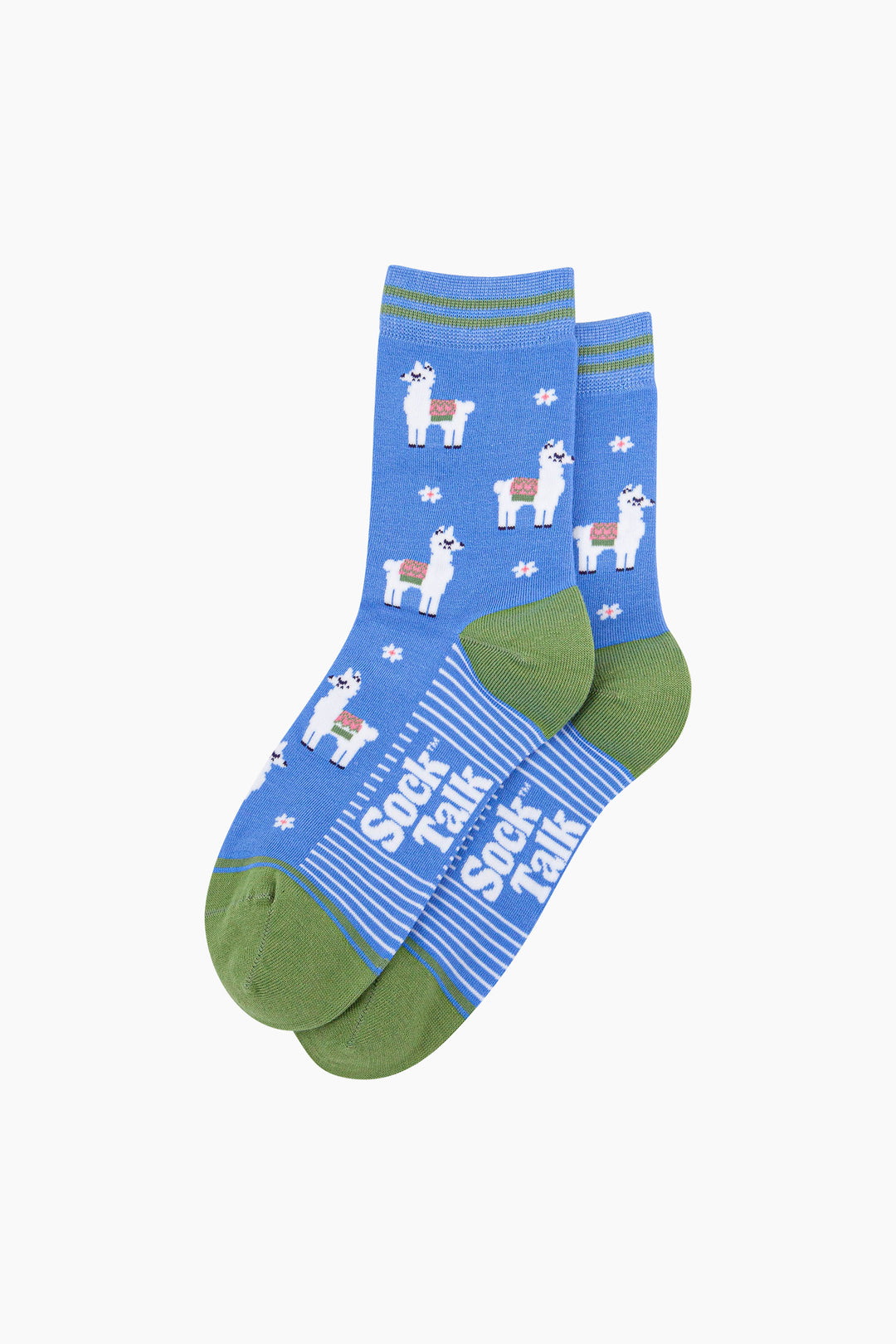 Llama-Floral-Bamboo-Socks-in-Blue-Laid-Flat