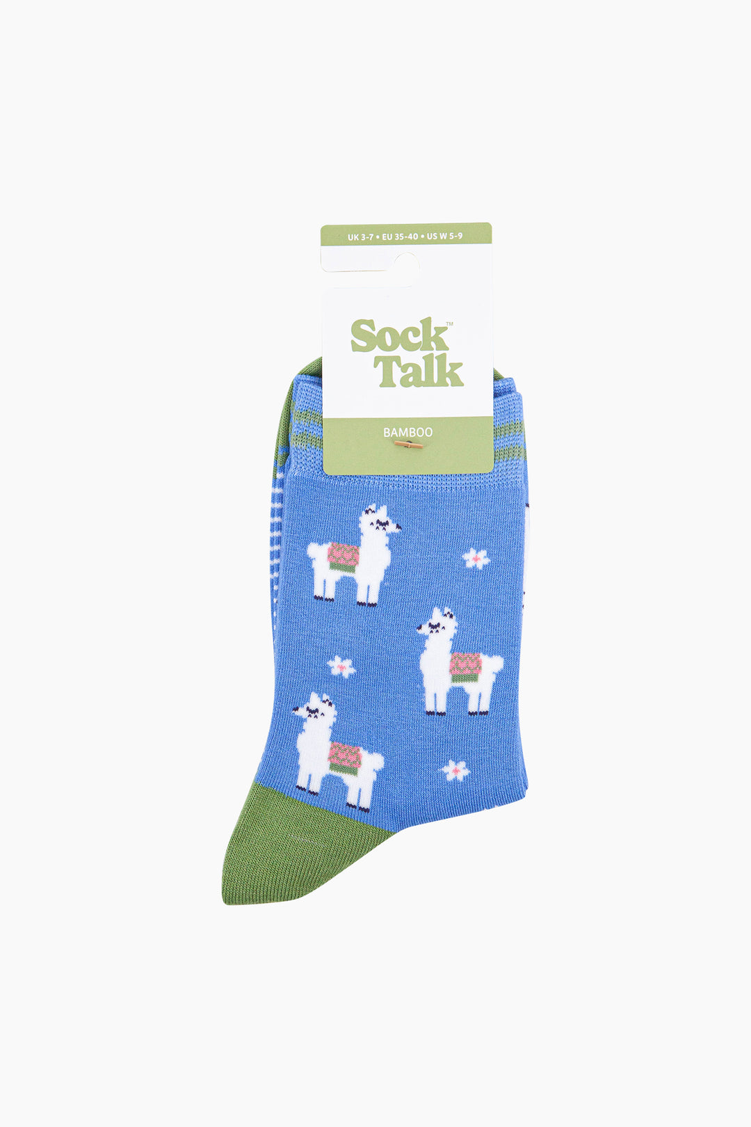 Llama-Floral-Bamboo-Socks-in-Blue-In-Packaging
