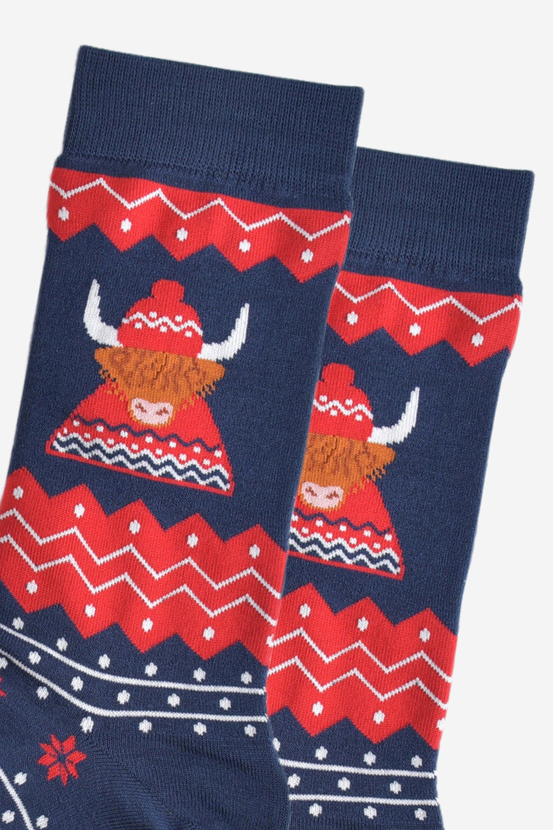 Men's Bamboo Socks - Red/Navy Blue, Highland Cow Hat and Jumper