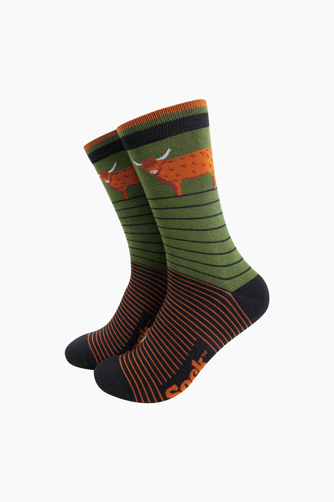 Highland-Cow-Striped-Bamboo-Socks-in-Green-Mannequin