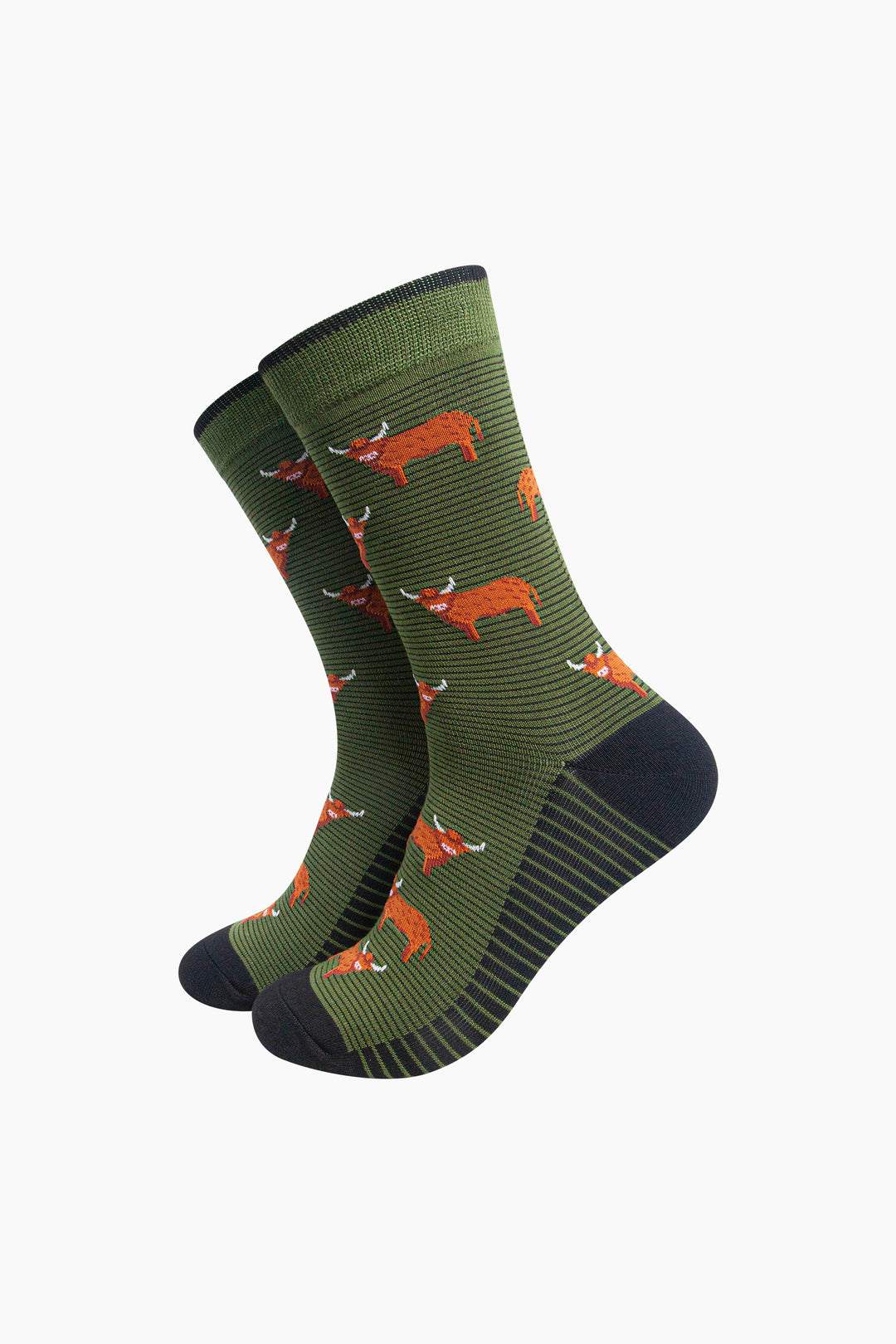 Highland Cow Men's Bamboo Socks in Khaki Green