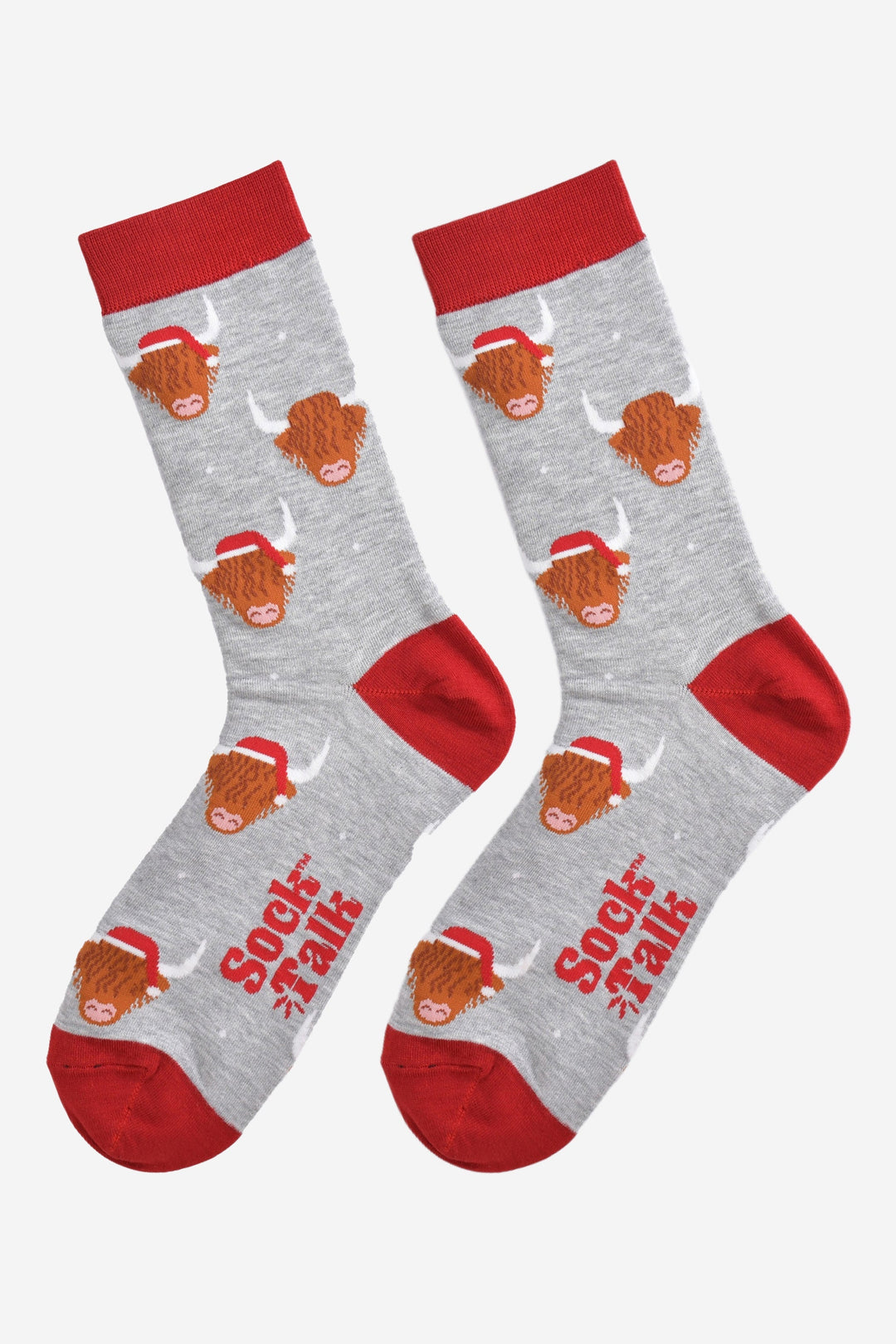 Men's Bamboo Crew Socks Christmas Cracker Gift Box - Grey/Red, Christmas Highland Cow