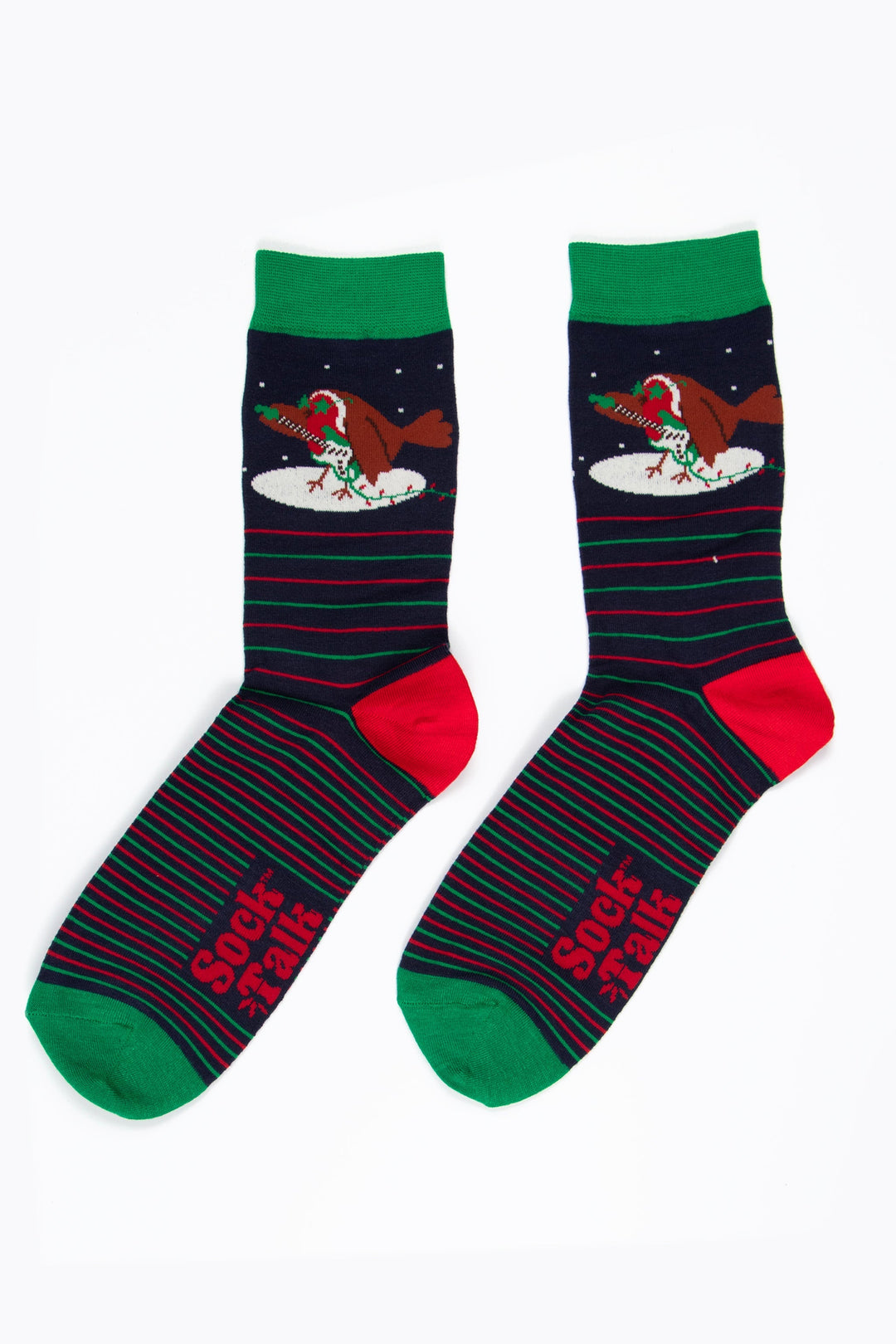 Men's Bamboo Crew Socks Christmas Cracker Gift Box - Navy Blue/Red, Rockin' Robin