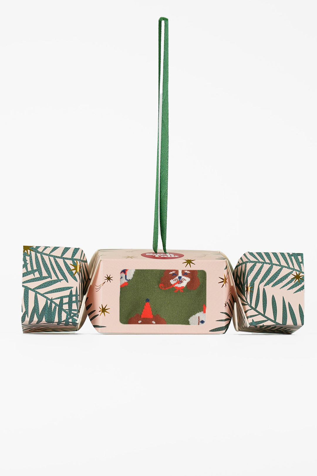 Men's Bamboo Crew Socks Christmas Cracker Gift Box -  Green/Navy Blue, Party Dogs