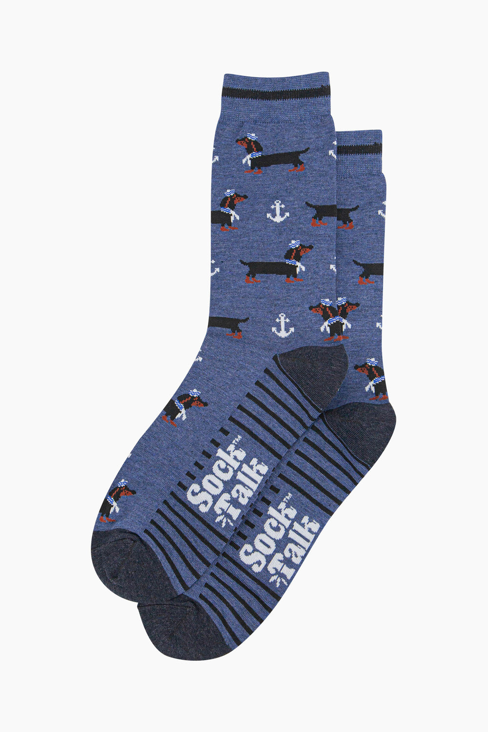 mens-bamboo-socks-denim-blue-sausage-dog-sailor-anchor-laying-flat