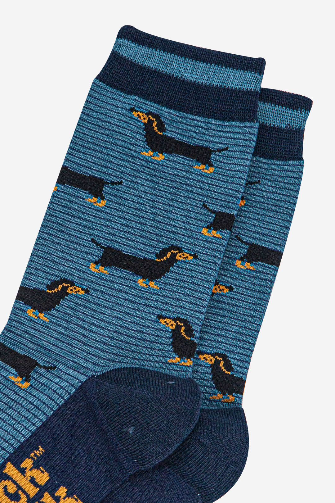 mens-bamboo-socks-denim-blue-navy-blue-sausage-dog-stripes-close-up
