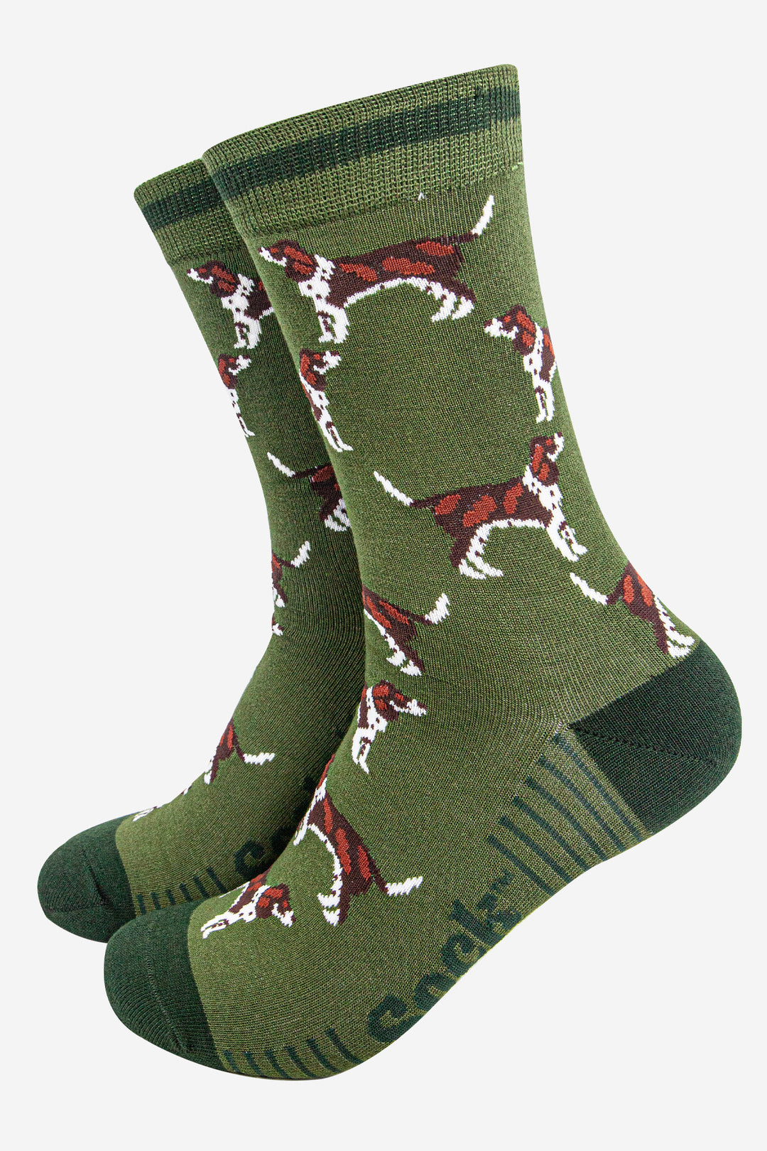 mens-bamboo-socks-khaki-dark-green-cocker-spaniel-dogs