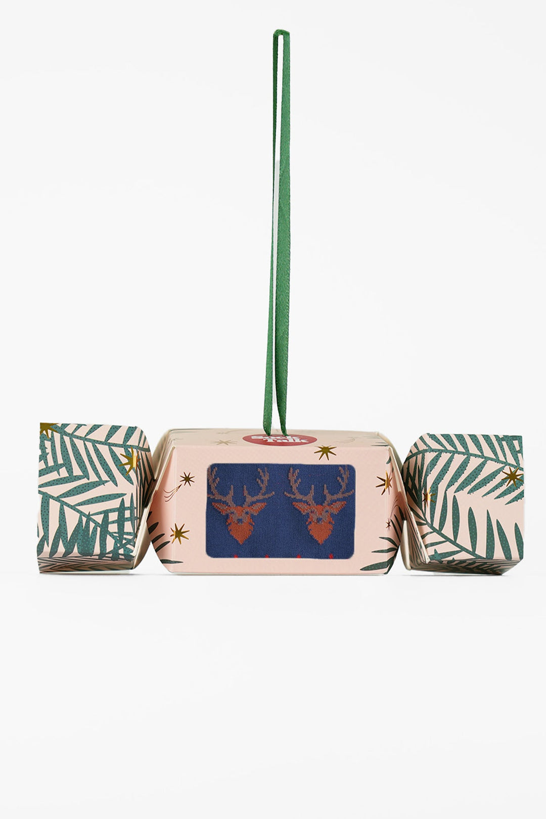 Men's Bamboo Crew Socks Christmas Cracker Gift Box - Red/Navy Blue Stag Fair Isle