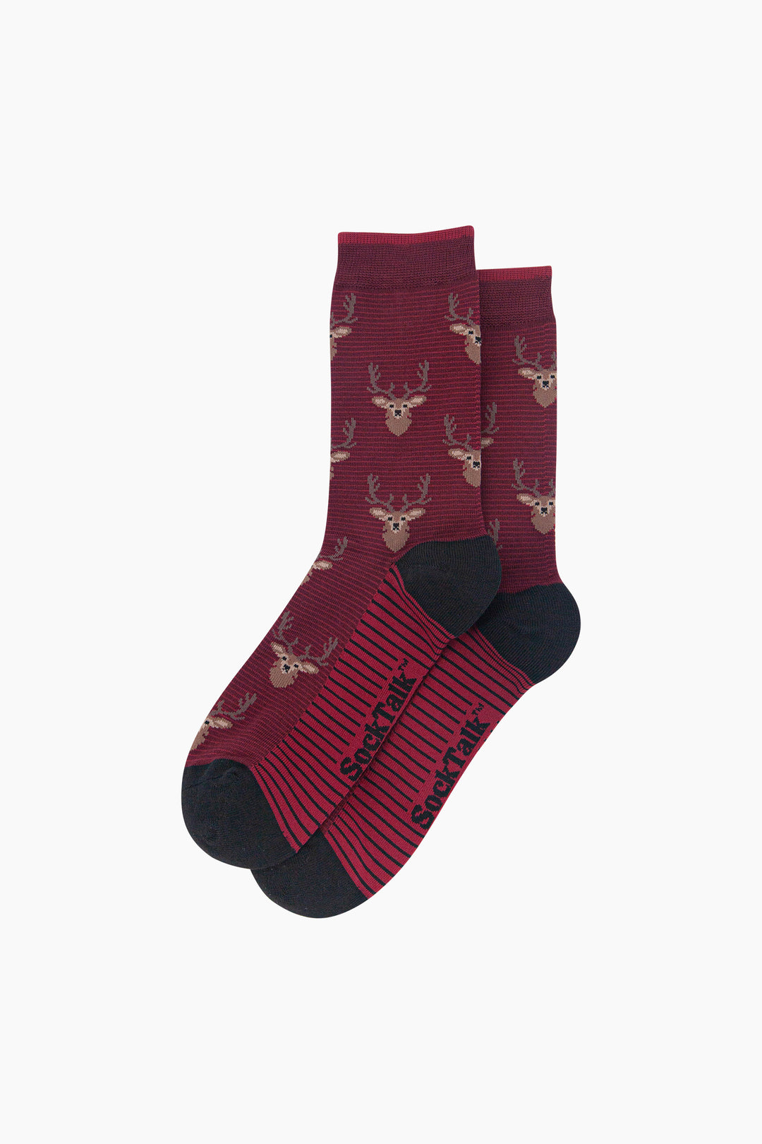 Stag-Men's-Bamboo-Socks-in-Burgundy-Laid-Flat