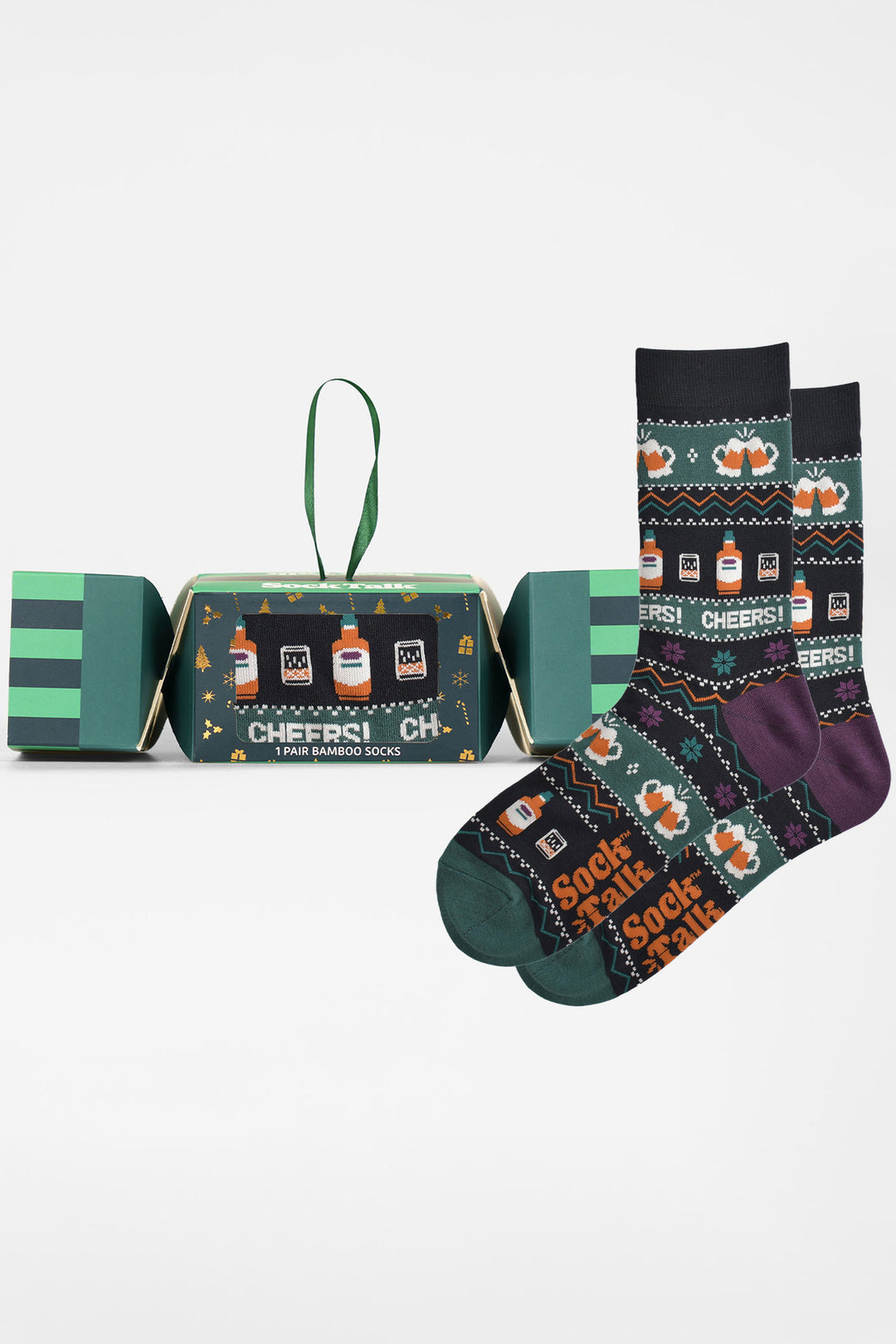 Cheers-Beers-Bamboo-Crew-Socks-Christmas-Cracker-Gift-Box-in-Black