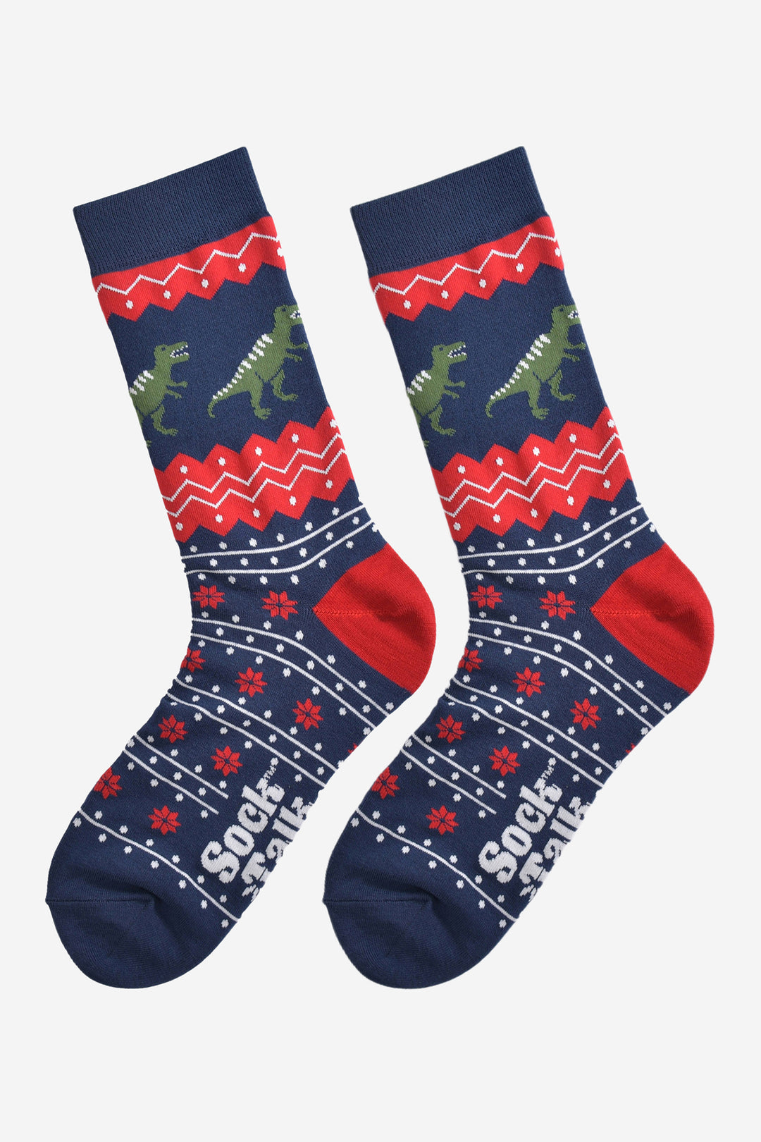T-Rex-Dinosaur-Bamboo-Crew-Socks-Christmas-Cracker-Gift-Box-in-Navy Blue/Red