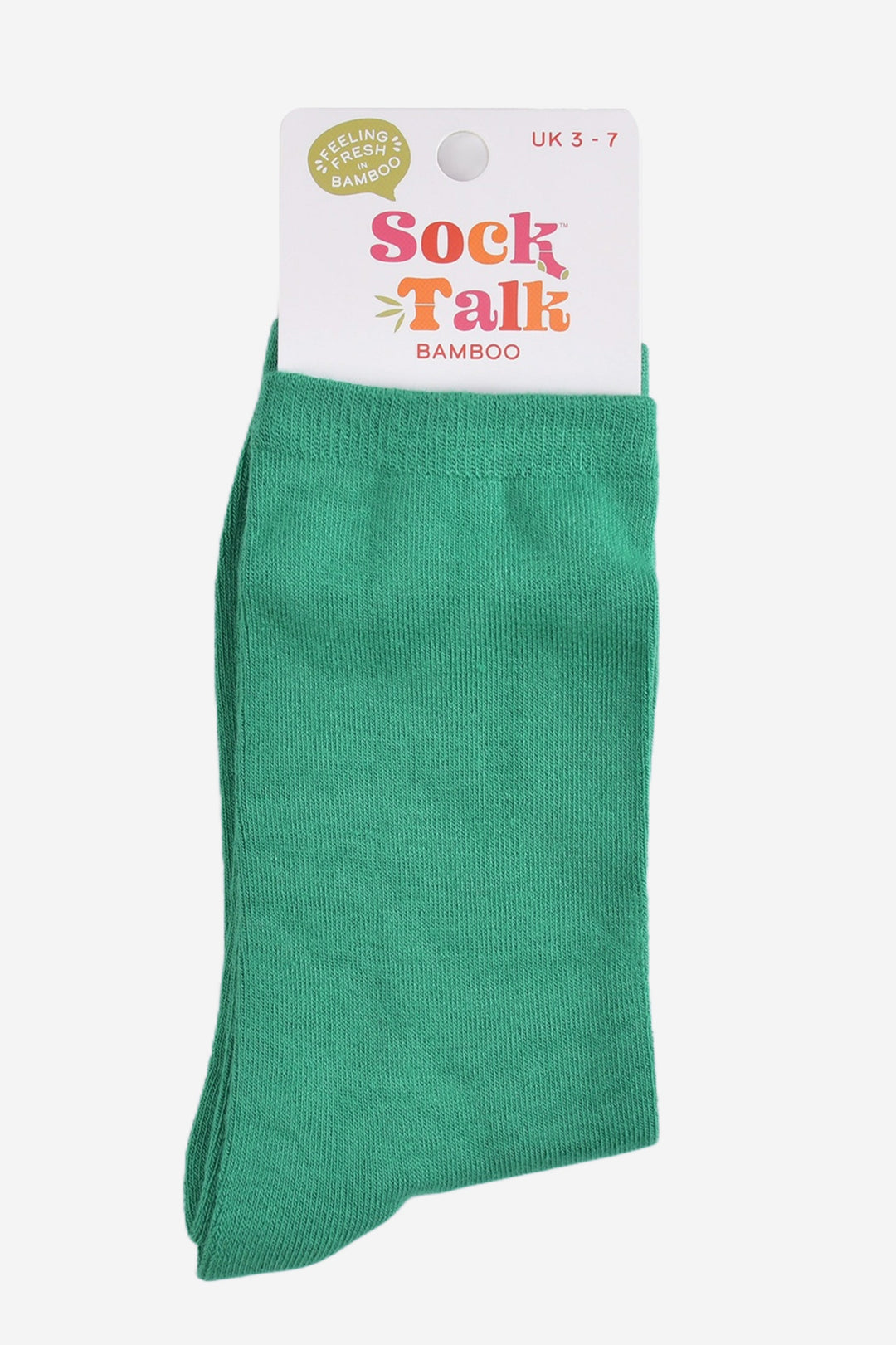 plain green bamboo ankle socks in their sock talk packaging, the socks are a uk size 3-7