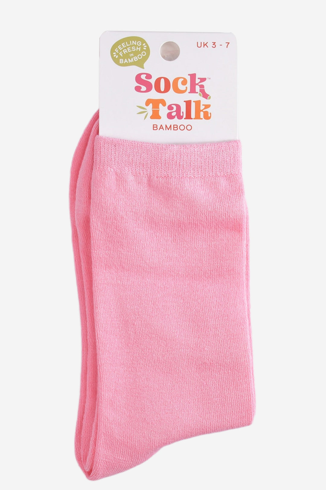 plain pink bamboo ankle socks in their sock talk packaging, the socks are a uk size 3-7