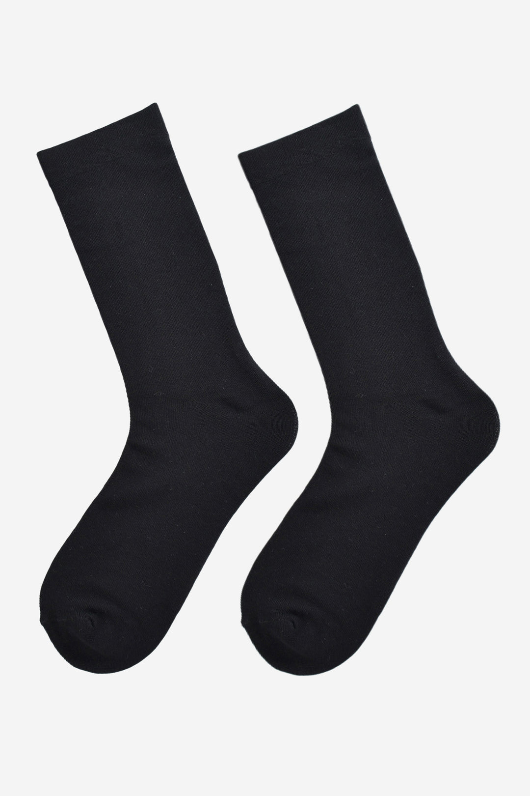 plain black bamboo socks laying flat, showing the all over consistent colour