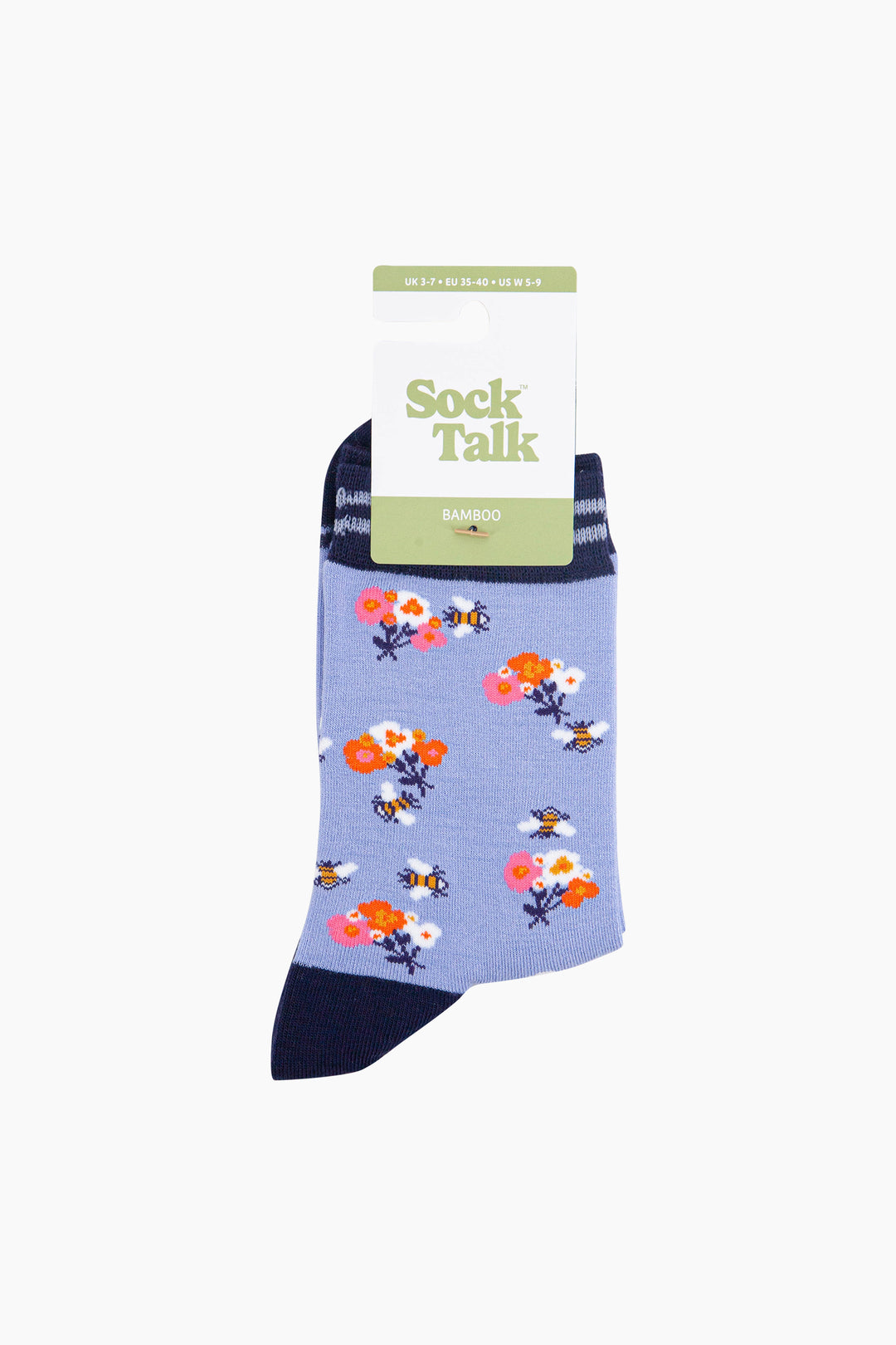 Bees-Floral-Posy-Bamboo-Socks-in-Blue-In-Packaging