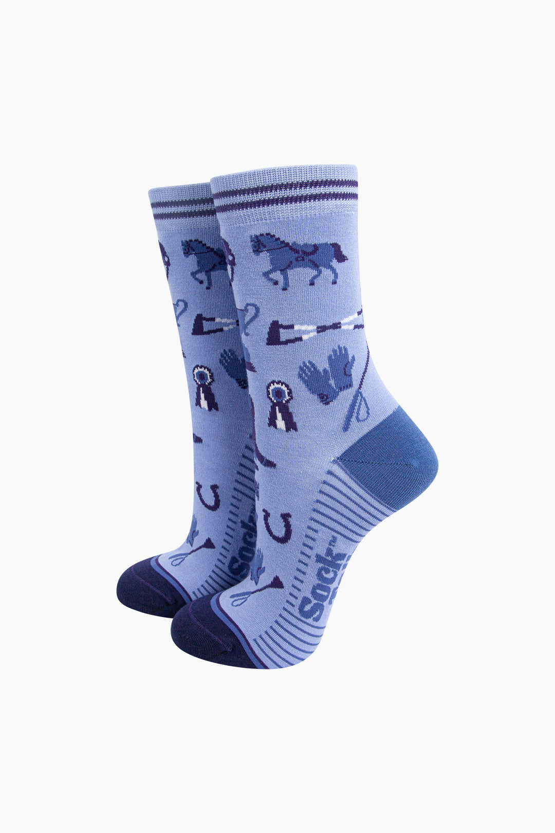 Horse-Riding-Bamboo-Socks-in-Blue-On-Mannequin
