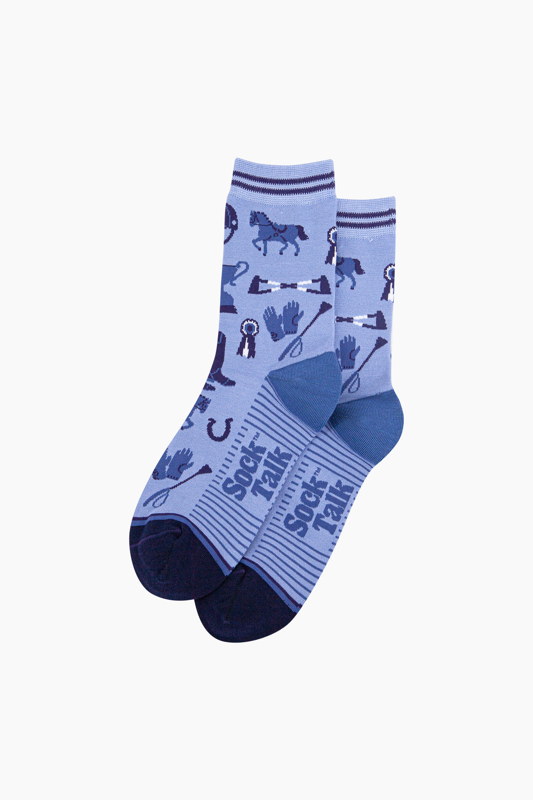 Horse-Riding-Bamboo-Socks-in-Blue-Laid-Flat